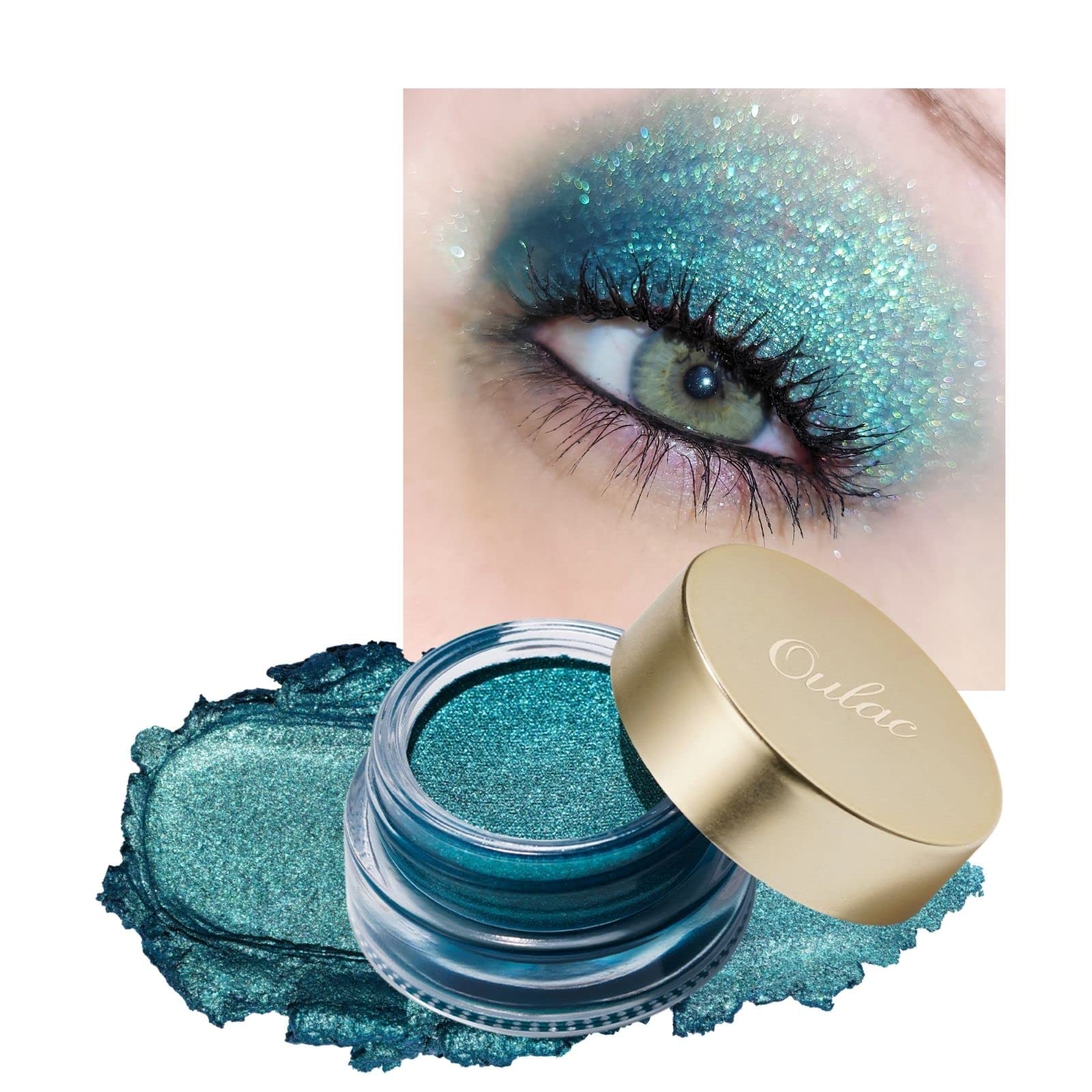 Oulac Teal Eyeshadow Green Glitter Eyeshadow Highly Pigmented Eye Shadow Waterproof & Long Lasting For Women With Moisturizing F