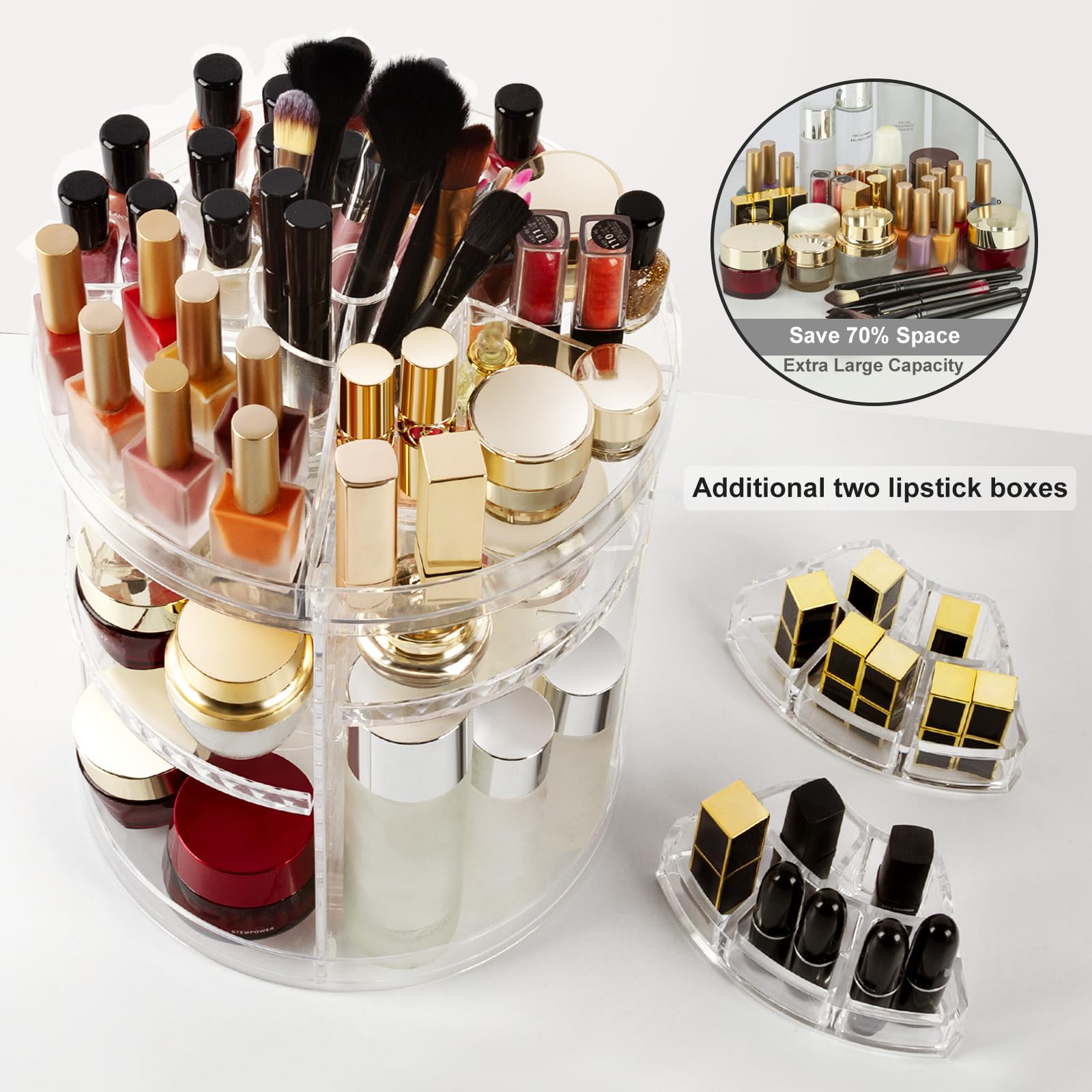 AMEITECH Makeup Organizer, 360 Degree Rotating Adjustable Cosmetic Storage Display Case with 8 Layers Large Capacity, Fits cosme