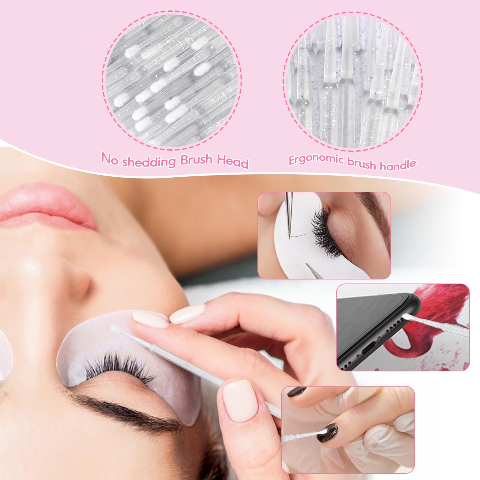 G2Plus 300Pcs Crystal Eyelash Extension Supplies Kit, 100Pcs Disposable Lip Wands, 100Pcs Mascara Brush Applicators, 100Pcs Glit
