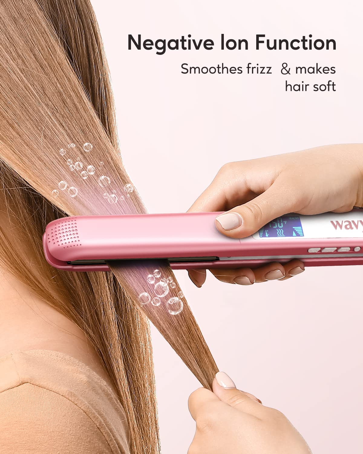Wavytalk Salon Flat Iron Hair Straightener, Negative Ion Function with Titanium Plates Get Shinier & Smoother Hair, 15 Adjustabl