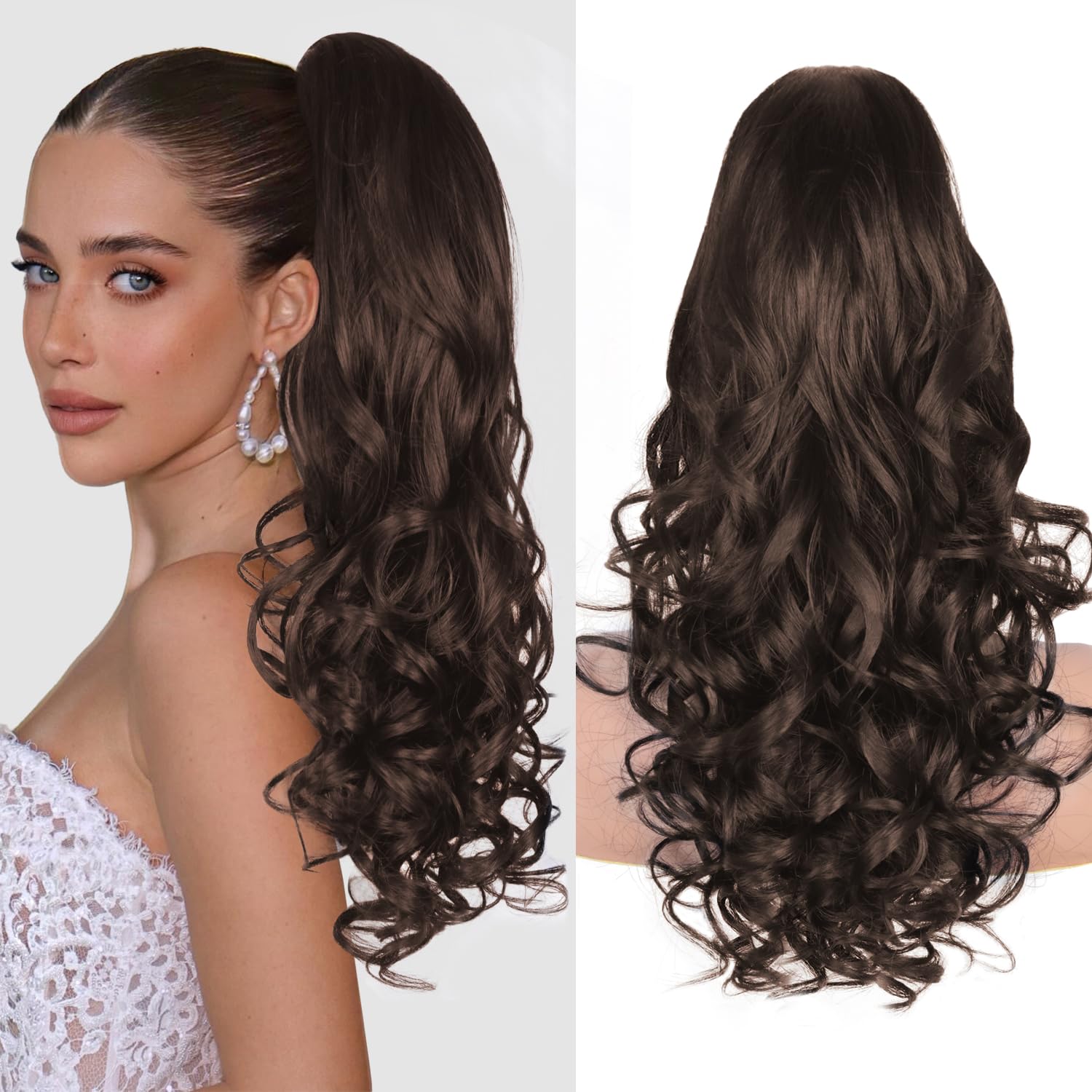 ZQIAN BEAUTY 24 Inch Ponytail Extension, Clip on Ponytails for Women, Long Curly Wavy Ponytail Extensions for Women, Synthetic L