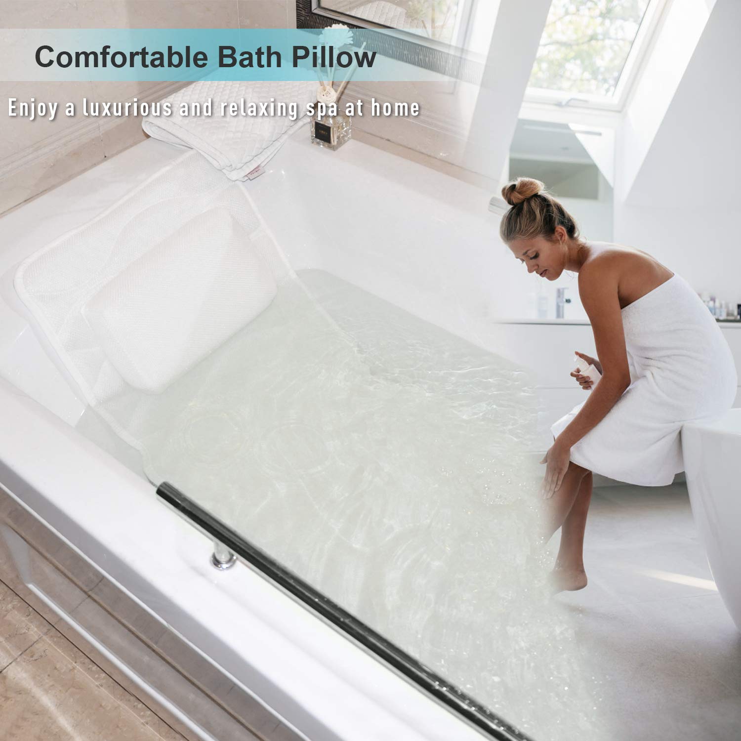 Full Body Bath Pillow, Bath Pillows For Tub With Mesh Washing Bag & 21 Non-Slip Suction Cups, Spa Bathtub Pillow For Head Neck S