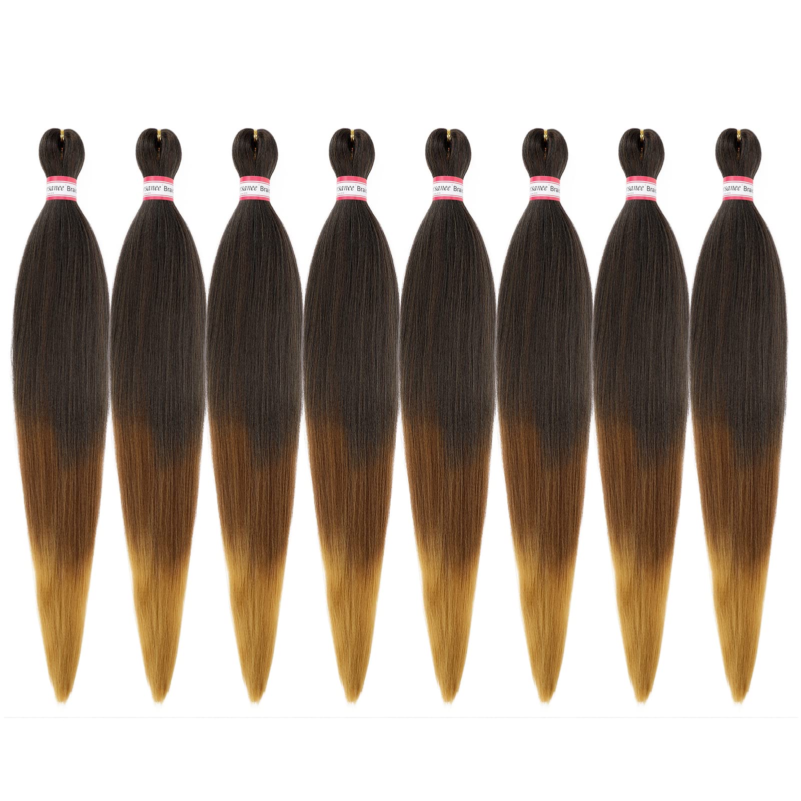 Pre-Stretched Braiding Hair 8 Packs 28 Inch Black To Brown Ombre Braiding Hair Natural Easy Twist Crochet Braids Hot Water Setti