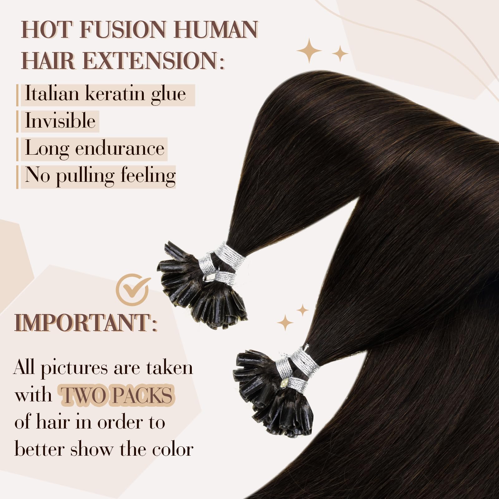 Hetto U Tip Hair Extensions Human Hair #2 Darkest Brown K Tip Extensions Pre Bonded Keratin Tip Extensions Remy Hair 16 Inch 50