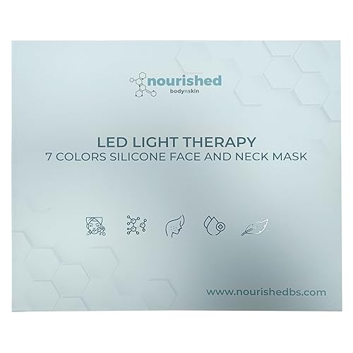 Nourished Bodynskin LED Light Therapy Face & Neck Mask - 7 Colors, Rejuvenation, Anti-Aging - 1 Count, White, Model NBS-1