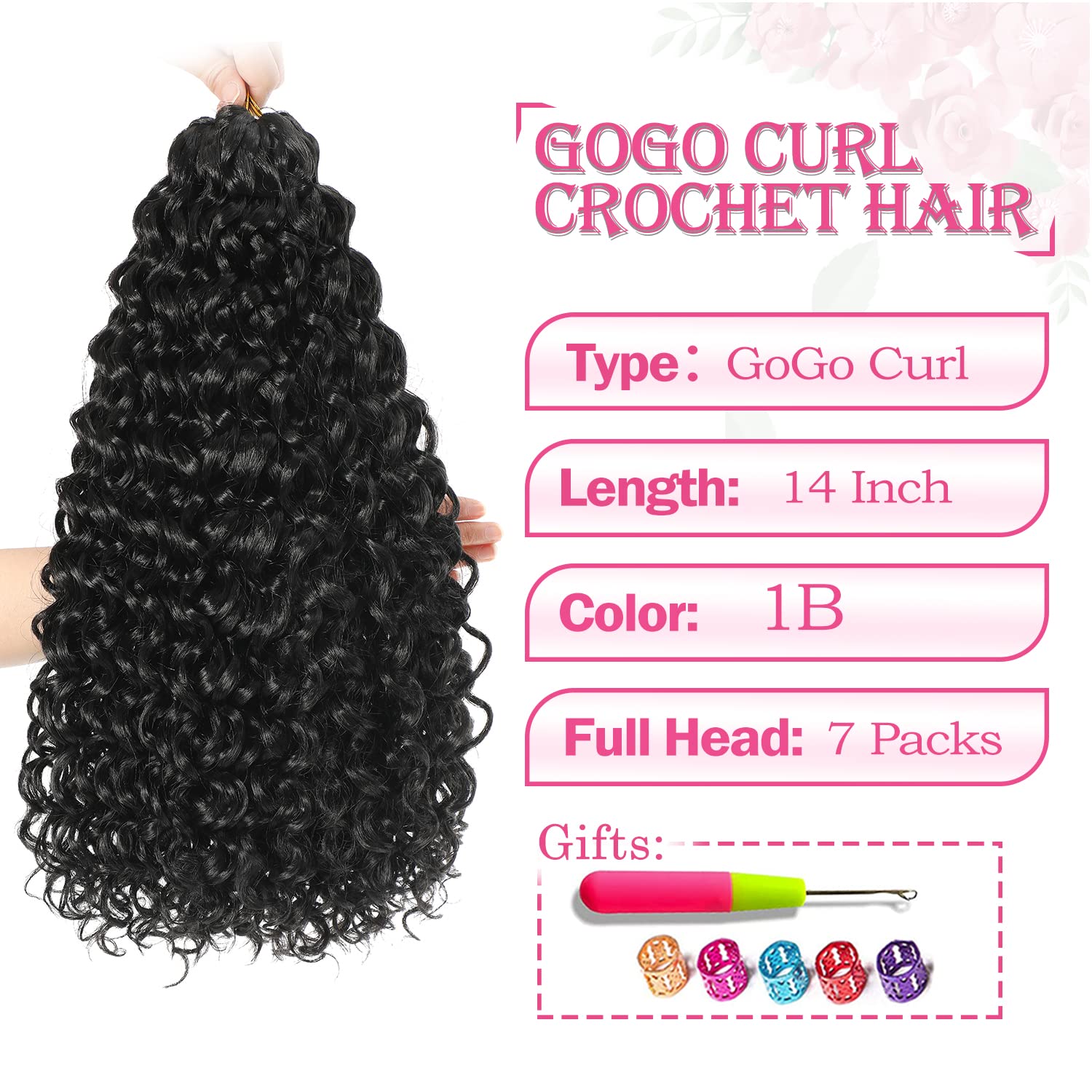 Gogo Curl Crochet Hair 14 Inch 7 Packs Short Curly Crochet Hair For Blcak Women - Beach Curl Crochet Hair - Deep Wave Crochet Ha