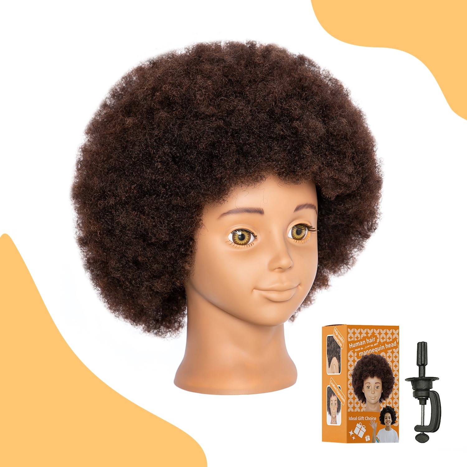 Headdoll Mannequin Head Human Hair African Mannequin Head with 100% Human Hair Manikin Doll Head for Hair Styling with Cute appe