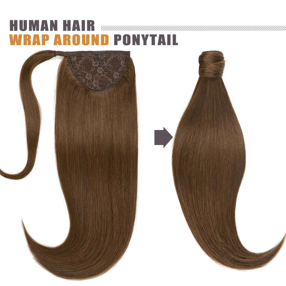 Lacer Brown Ponytail Extension Human Hair 20 Inch Long Natural Human Hair Ponytail Chocolate Brown Pony Tails Extensions Human H