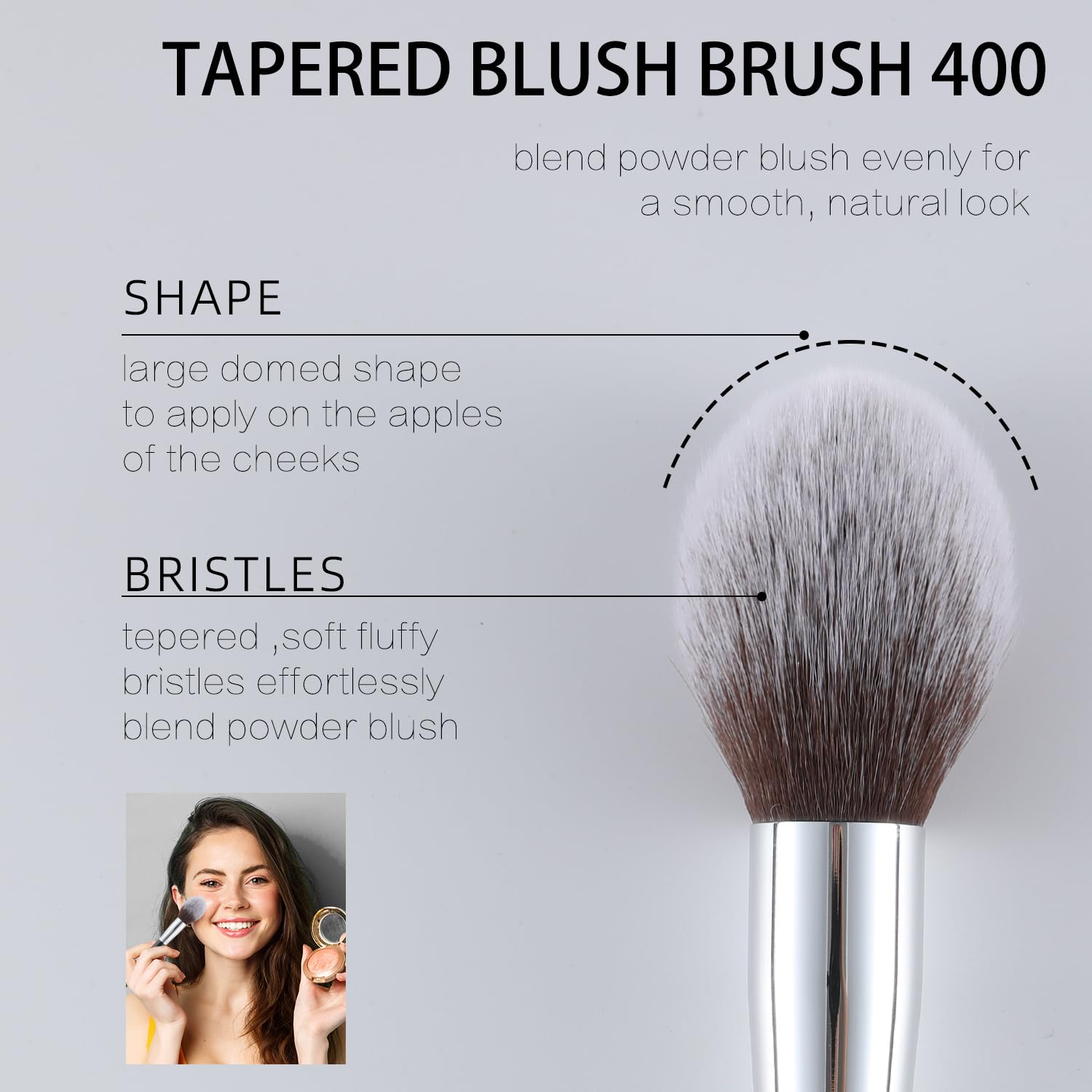 Energy Blush Brush For Cheeks With Black Wood Handle Tapered Face Brush With Dense Bristles For Setting Powders,Blush,Bronzer,Co