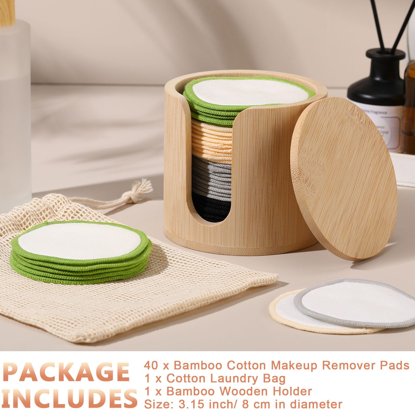 Foaincore 40 Pcs Reusable Makeup Remover Pads with Mesh Laundry Bag Washable Bamboo Cotton Rounds Soft Reusable Face Pad for Ton