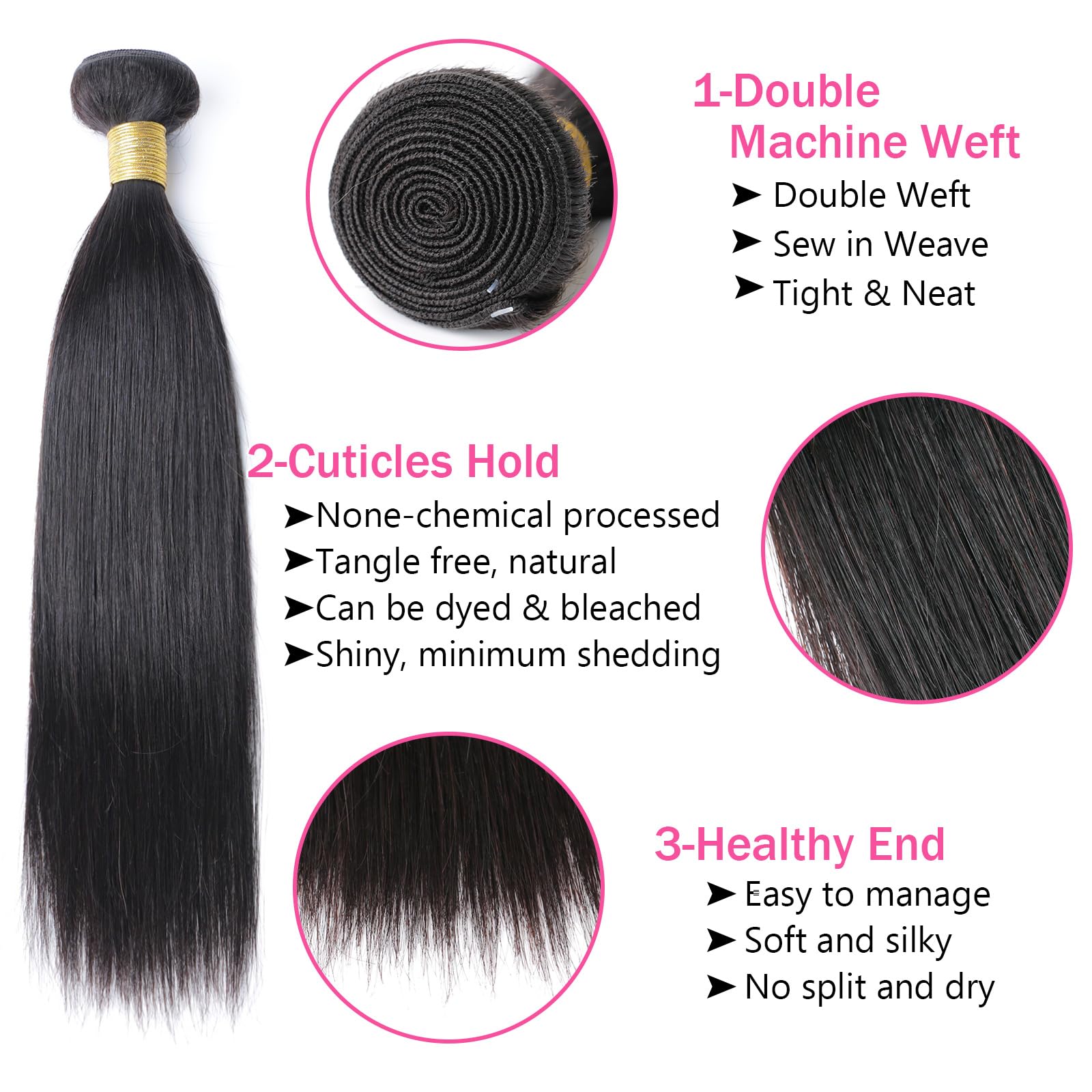Huarisi Human Hair Bundles Brazilian Virgin Hair Straight Remy Human Hair Extensions 10A Unprocessed Hair Double Weft 14 Inch No