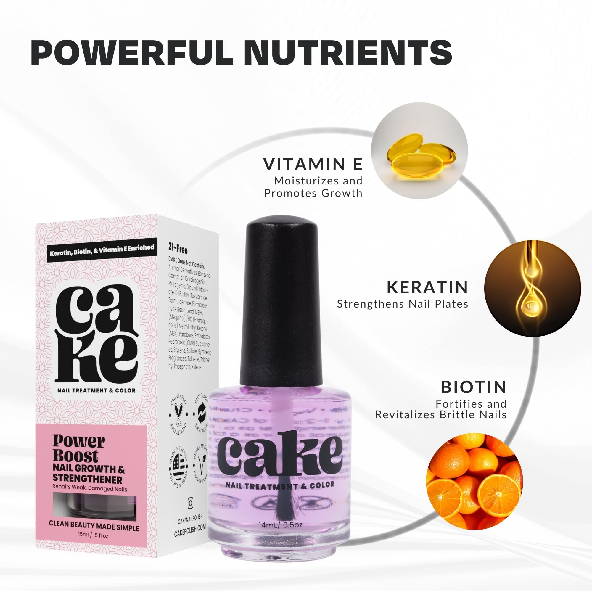 Nail Strengthener Power Boost Growth Formula, Keratin, Biotin, & Vitamin E, 21- Free, Repairs Damaged Nails, Stops Peeling & Chi