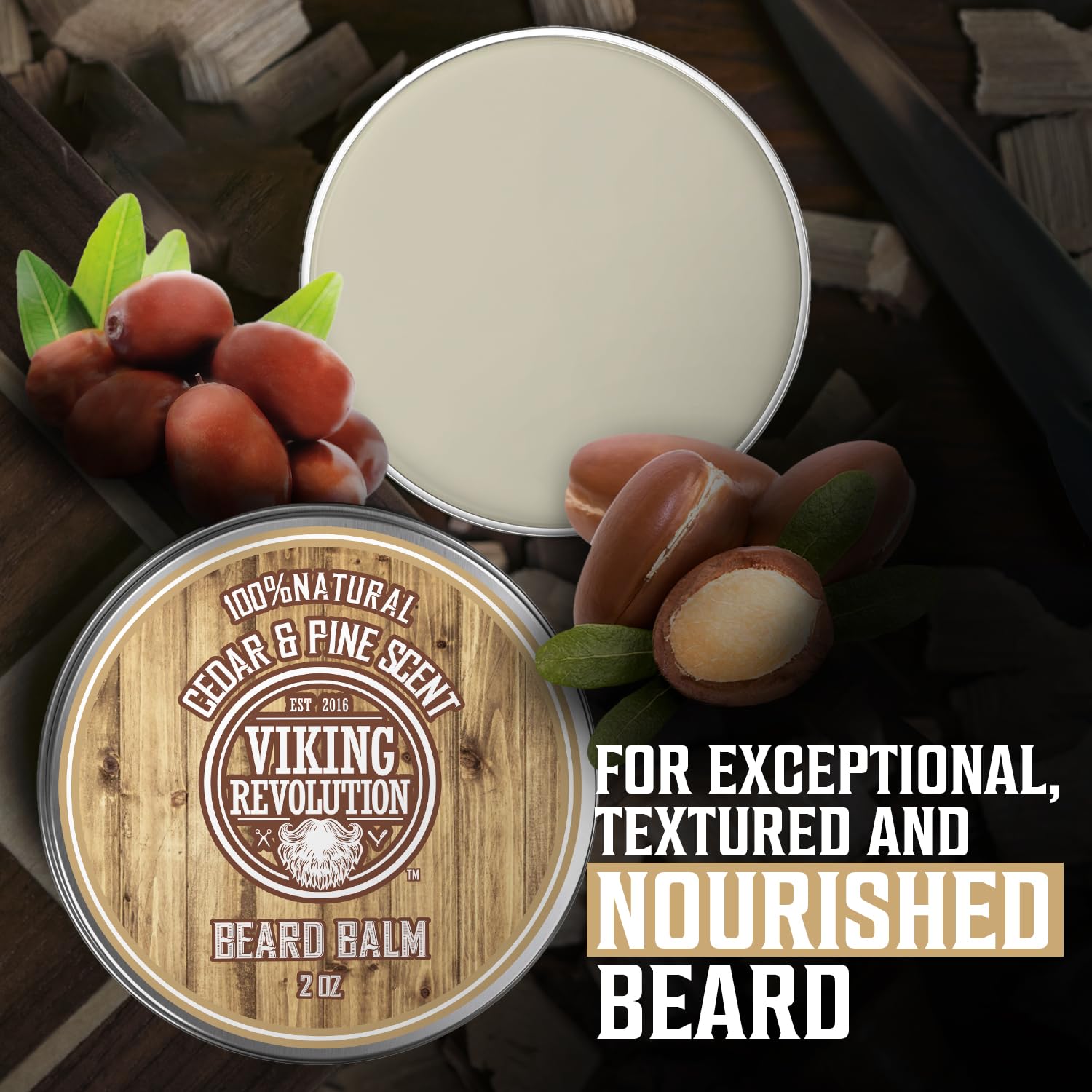 Viking Revolution Beard Balm Cedar & Pine Scent W/Argan & Jojoba Oils - Styles, Strengthens & Softens Beards & Mustaches - Leave