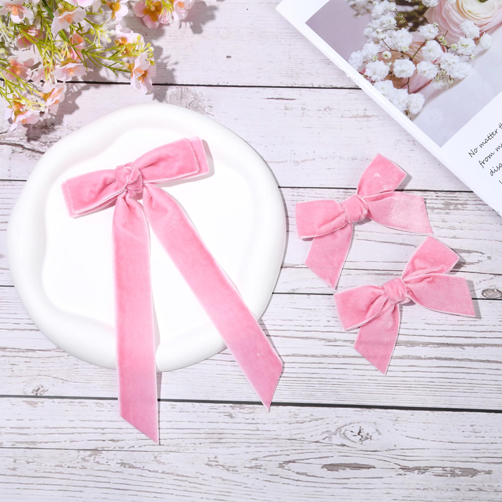 3Pcs Velvet Hair Bow Pink Hair Ribbon Clips For Women Girls Fall Alligator Hair Clips Hair Accessories Toddlers Kids Teens
