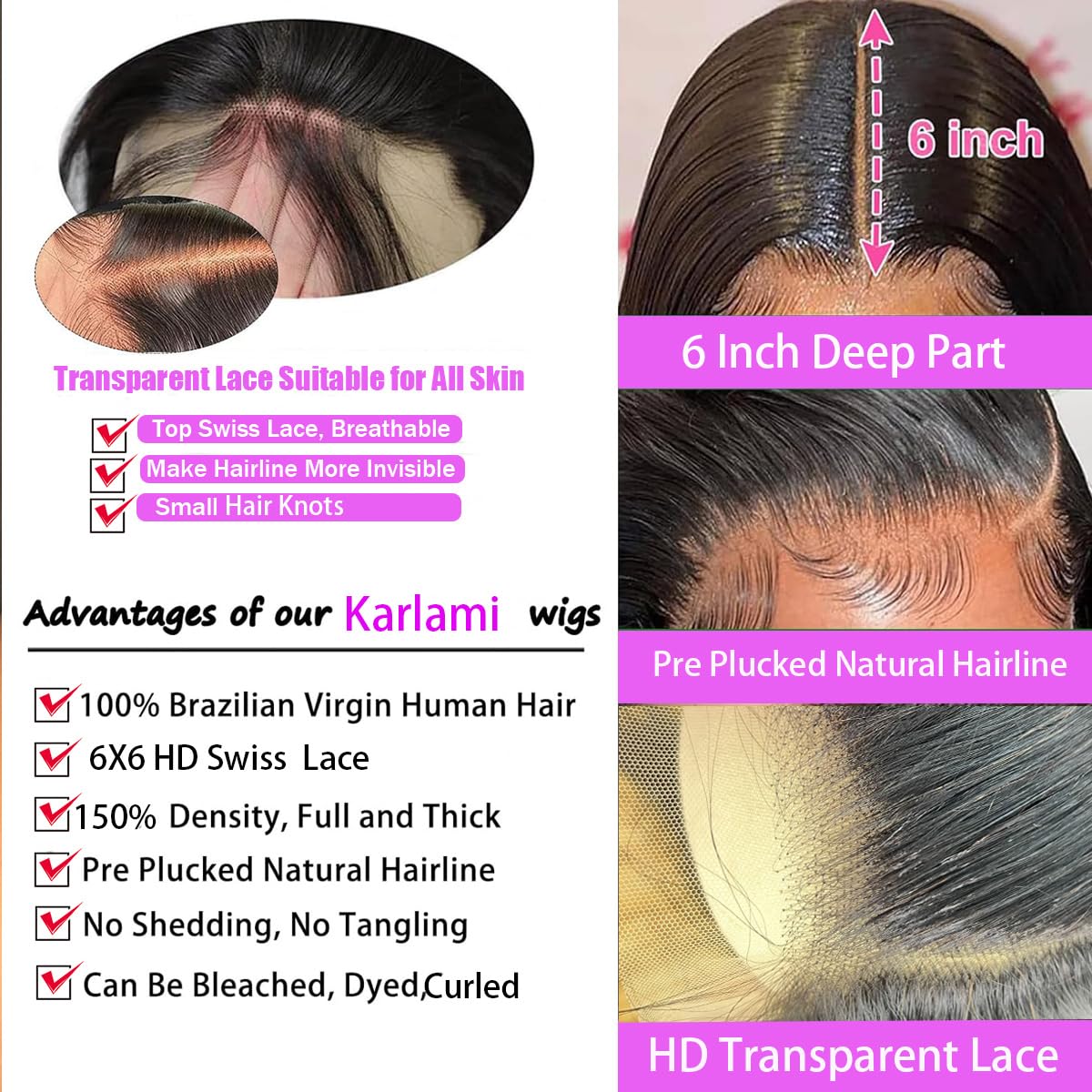 Karlami Bob Wig Human Hair Frontal Lace Wig Glueless Wigs Human Hair Pre Plucked Transparent Bob Lace Front Wigs For Women 150%