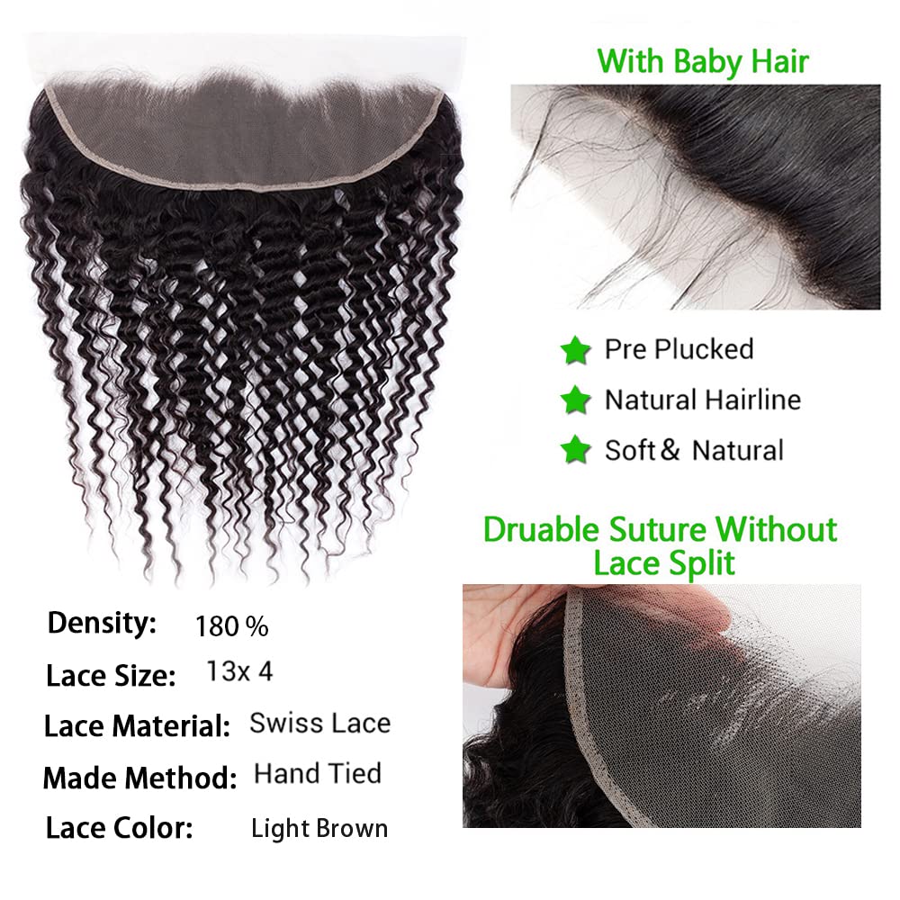 Lace Frontal Closure 13X4 Ear To Ear Hd Lace Frontal Deep Wave Brazilian Virgin Human Hair Extensions Frontal Bleached Knots Pre