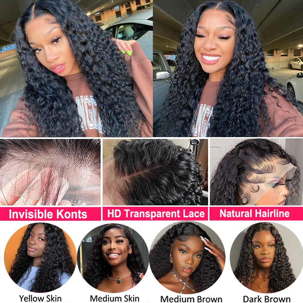 Jietai 13X4 Hd Curly Lace Front Wigs Human Hair Pre Plucked With Baby Hair 180% Density Brazilian Deep Curly Wave Human Hair Wig