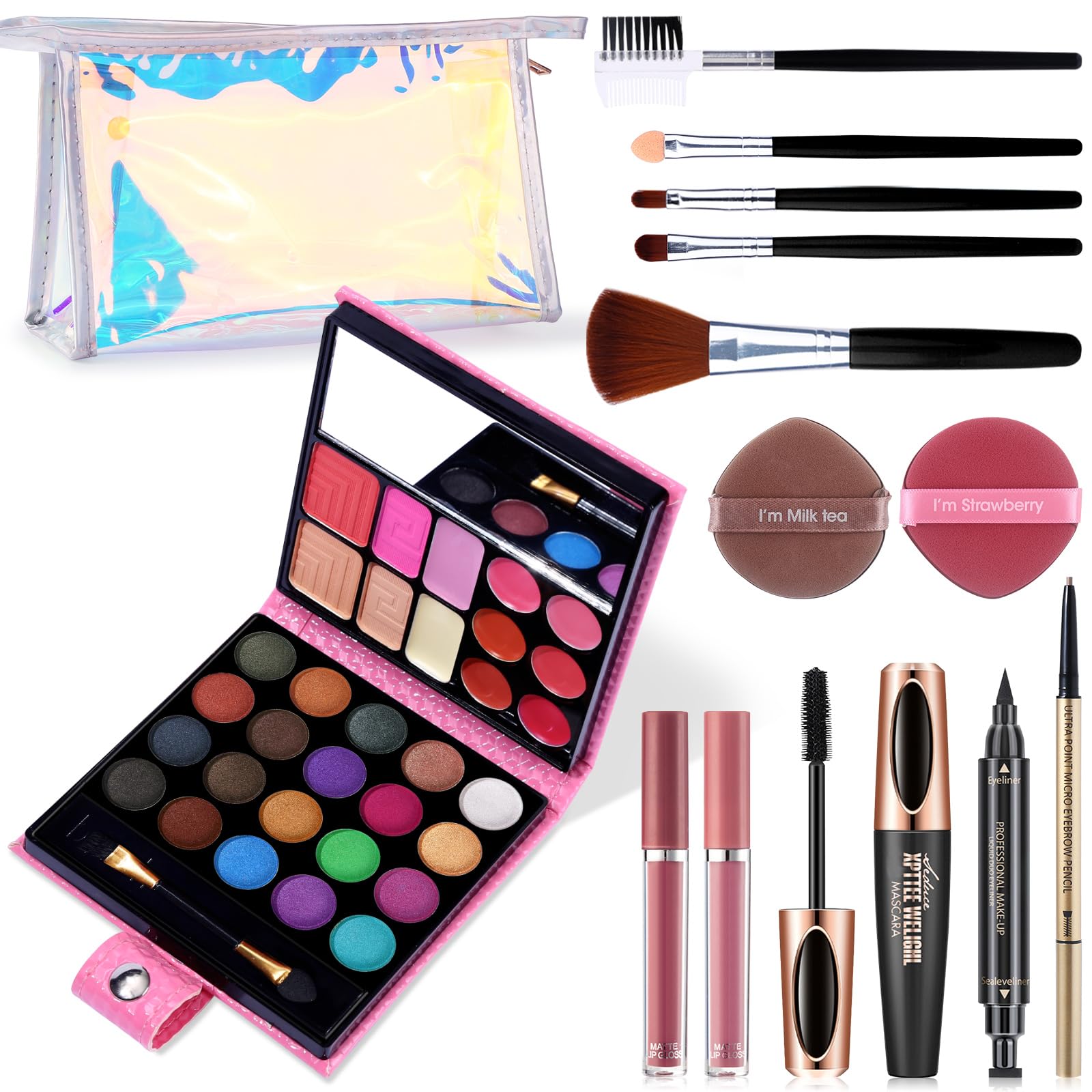 Makeup Set For Women Full Kit - 32 Colors Makeup Palette,5Pcs Brushes Set, Mascara & Stamp Liquid Eyeliner, Eyebrow Pen, 2Pcs Ma