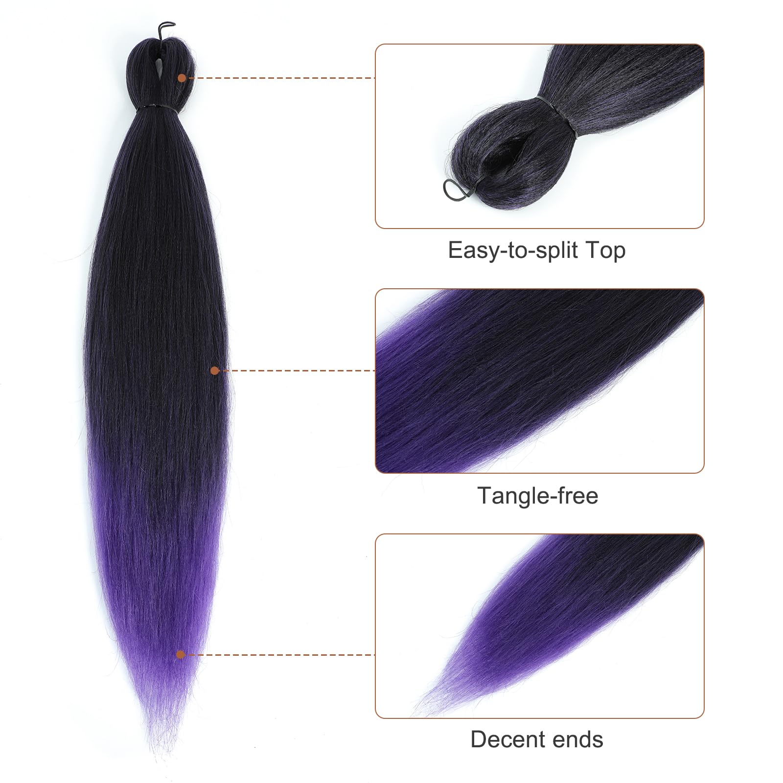 Difunee Pre-Stretched Braiding Hair - 20 Inch 8 Packs Ombre Purple Short Braiding Hair For Twist Or Box Braids, Yaki Texture Hot