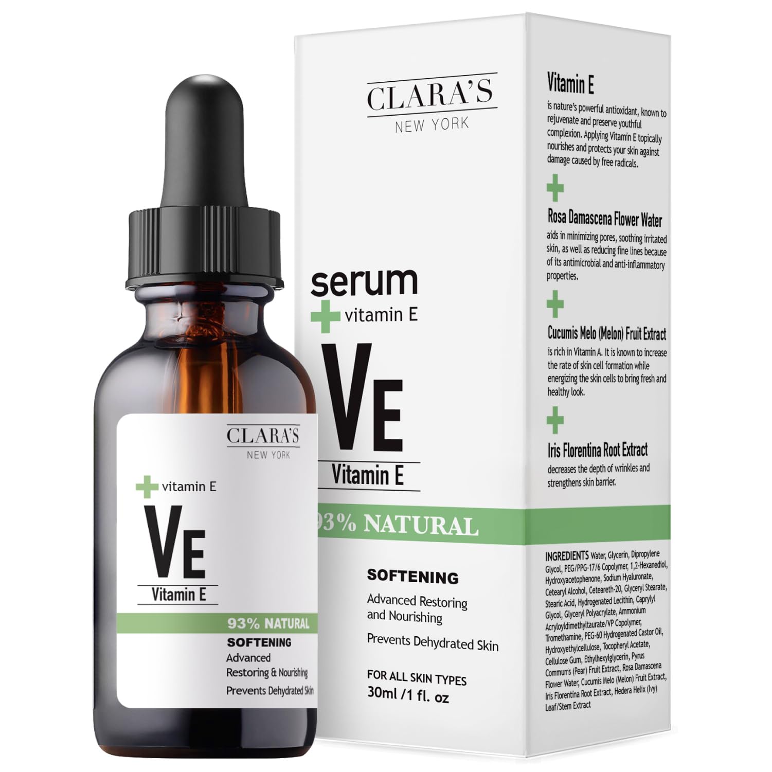CLARA'S NEW YORK | Softening Vitamin E Facial Serum | Protecting Skin Barrier, Smoothing, Restoring and Nourishing | Non-greasy,
