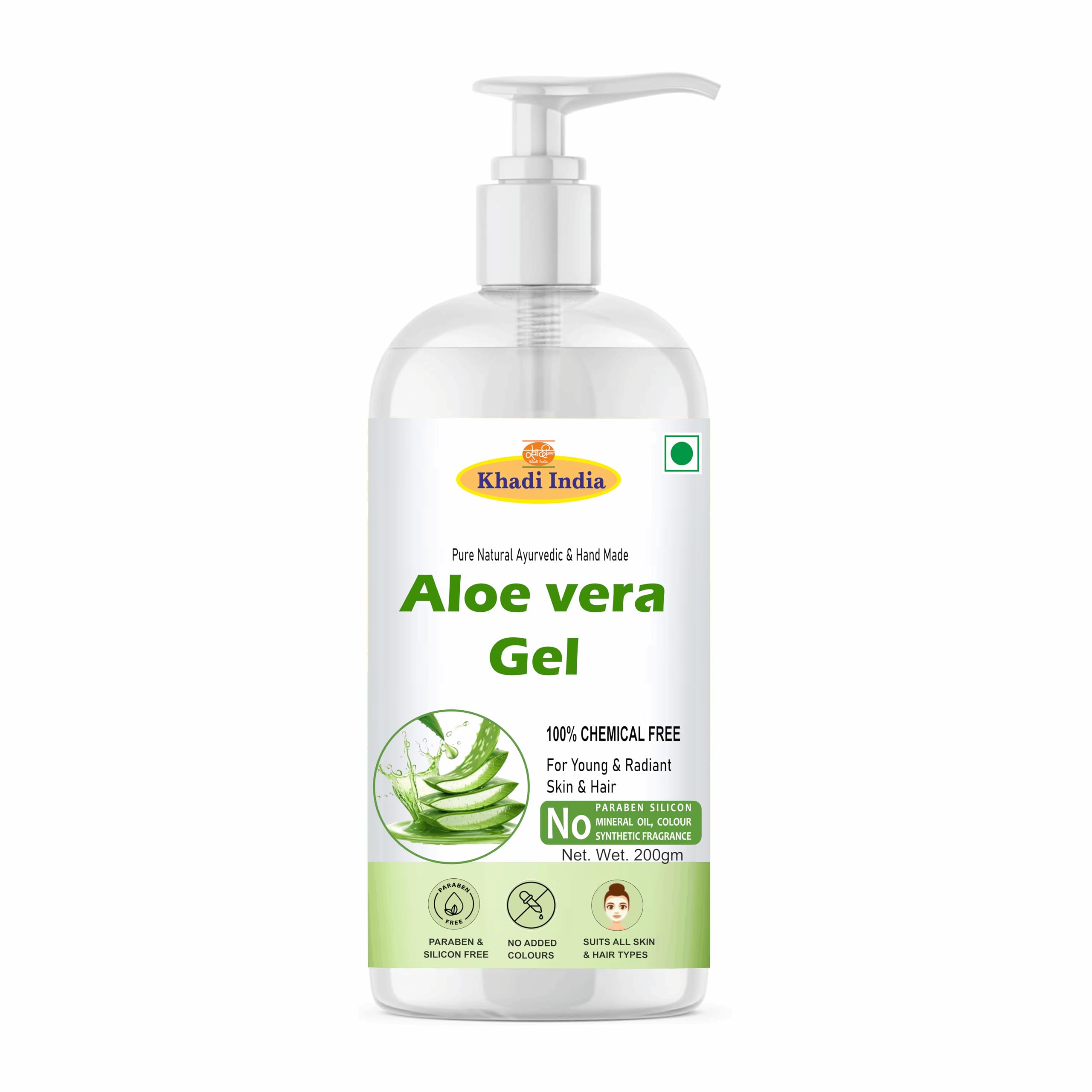 Khadi 100% Pure Aloe Vera Gel For Skin And Hair, 200Gm | Hydrates, Moisturizes & Soothes Irritated Skin | Pure & Natural Aloe Ve