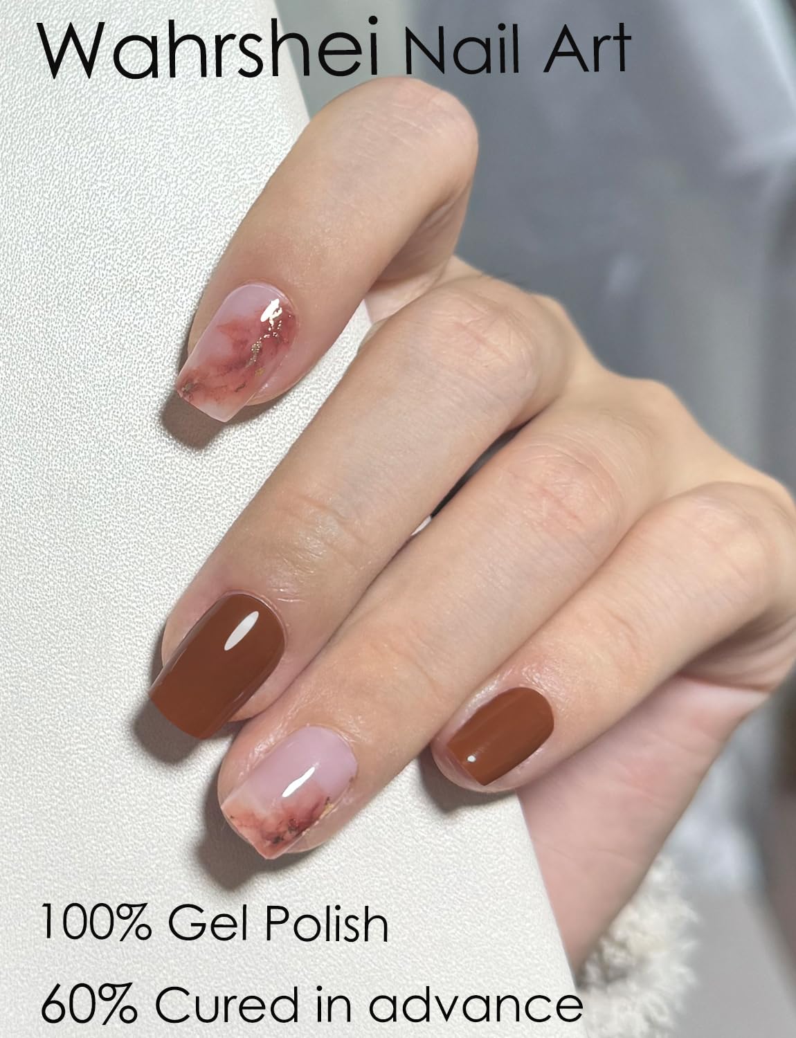 Semi Cured Gel Nail Strips, 20Pcs Gel Nail Stickers Uv, Semi Cured Gel Nail Wraps For Home Nails Diy -Burnt Marble
