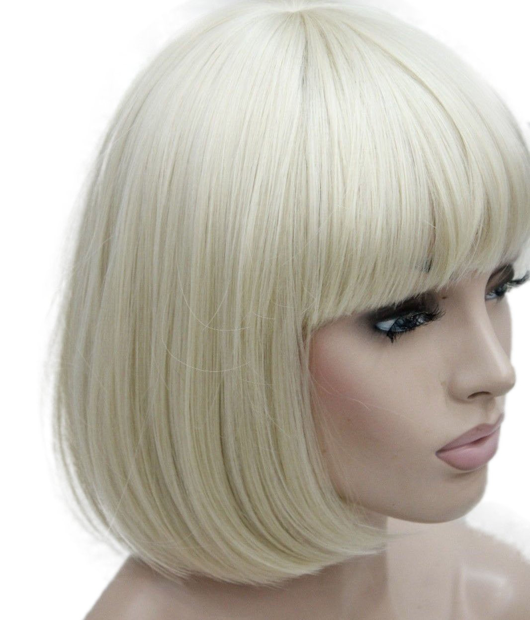 Lydell 8'' Straight Short Bob Hair Flat Bangs Cute Central Dot Skin Top Heat Resistant Synthetic Wigs (614 Pale Blonde)
