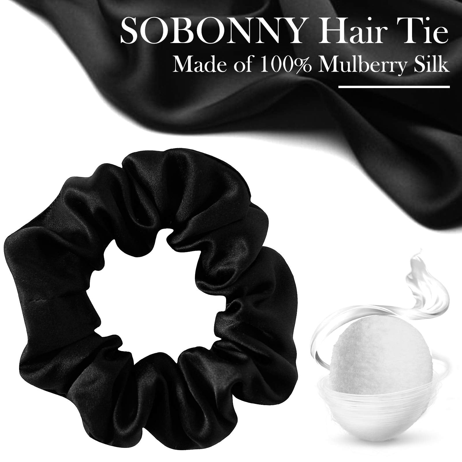 Sobonny Black Silk Scrunchies For Women 100% Mulberry Silk Hair Ties For Night Sleep Scrunchies For Girls No Damage & Frizz Prev