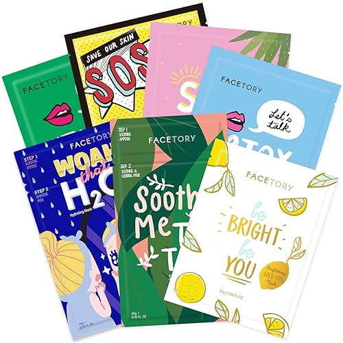 Facetory Best Of Seven Facial Masks Collection - Hydrate, Radiance Boost, Soothe, Revitalize, Nourish, Purify Skin - For All Ski