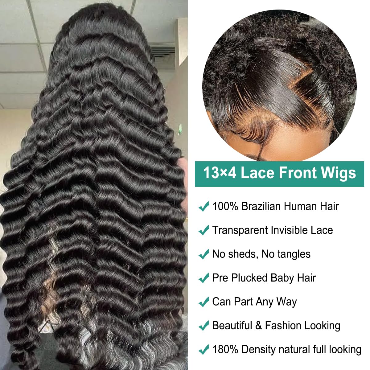 Ferzzon Deep Wave Hd Lace Frontal Wigs Human Hair 13X4 Hd Lace Front Wigs Deep Wave 180 Density Pre Plucked Hd Lace Front Human