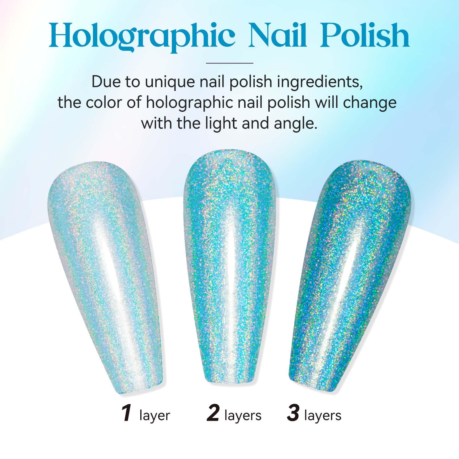 Mizhse Holographic Nail Polish, Pink Glitter Nail Polish Air Dry Fast, 15Ml/0.5 Fl Oz High Glossy Shiny Shimmer Nail Pigment Las