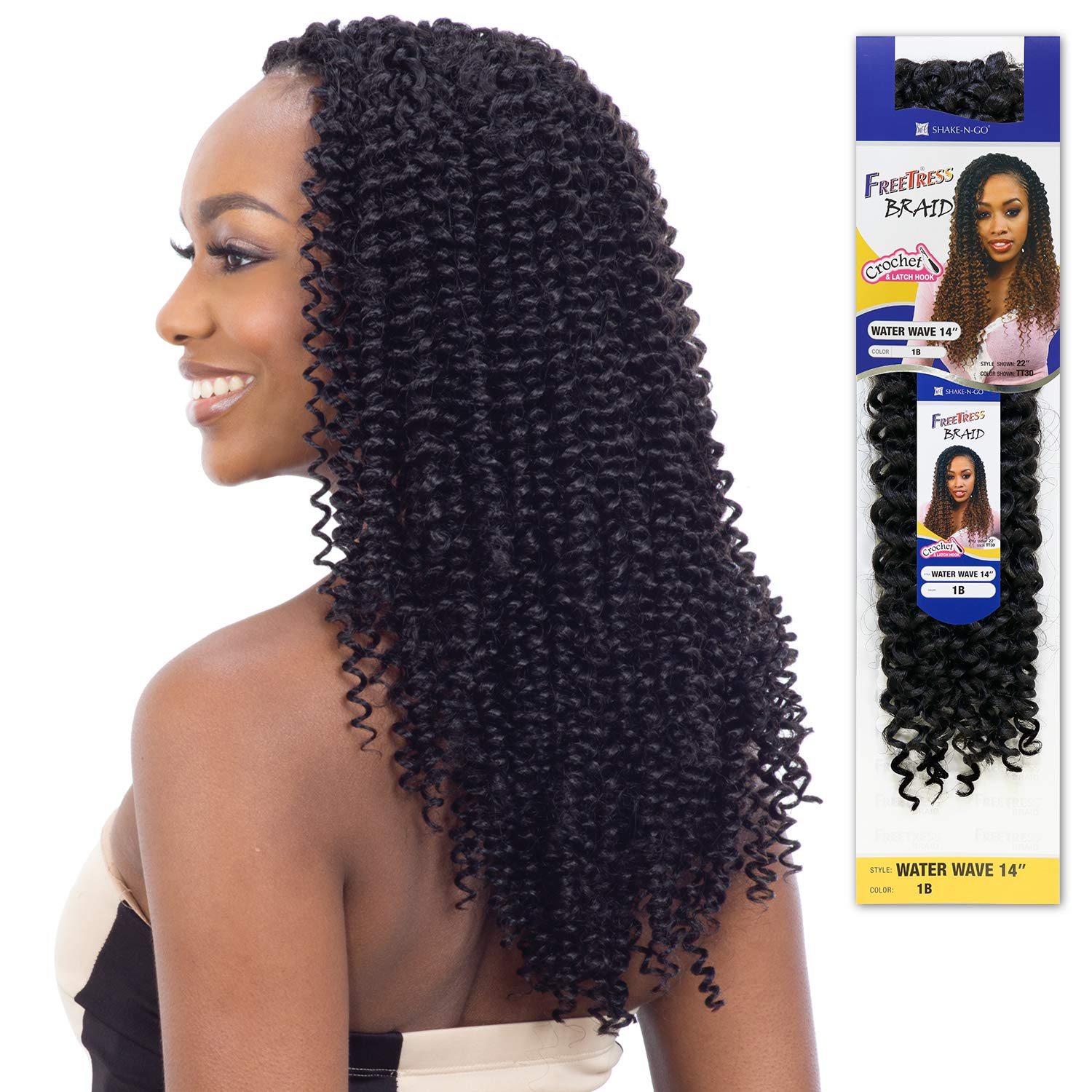 Multi Pack Deals! Freetress Crochet Braids Water Wave 14'' (5-Pack, 1B)