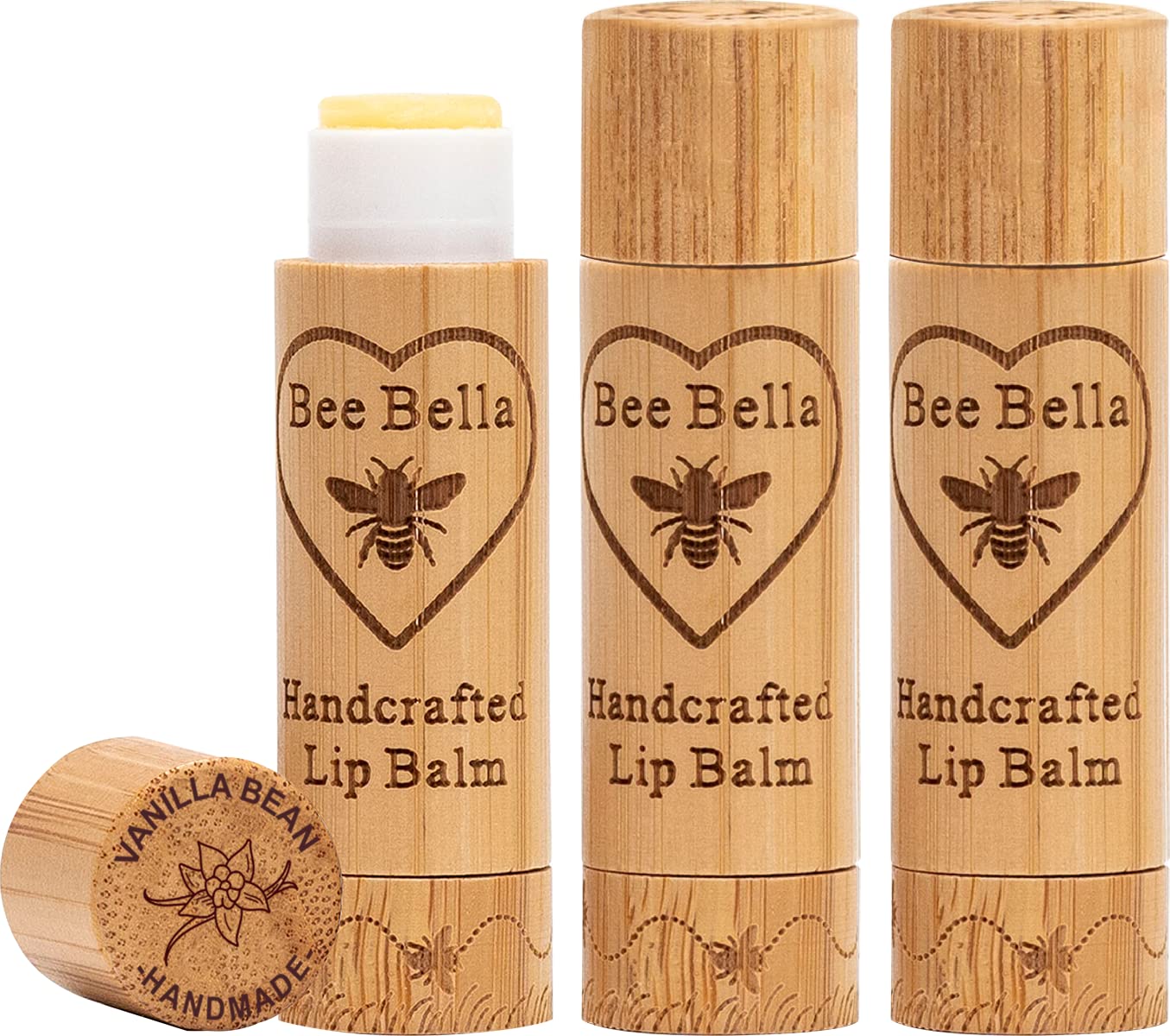 Bee Bella Lip Balm, Vanilla Bean, 3 Pack - Hydrating, Moisturizing Lip Care, 100% Natural, Original Organic Beeswax with Vitamin