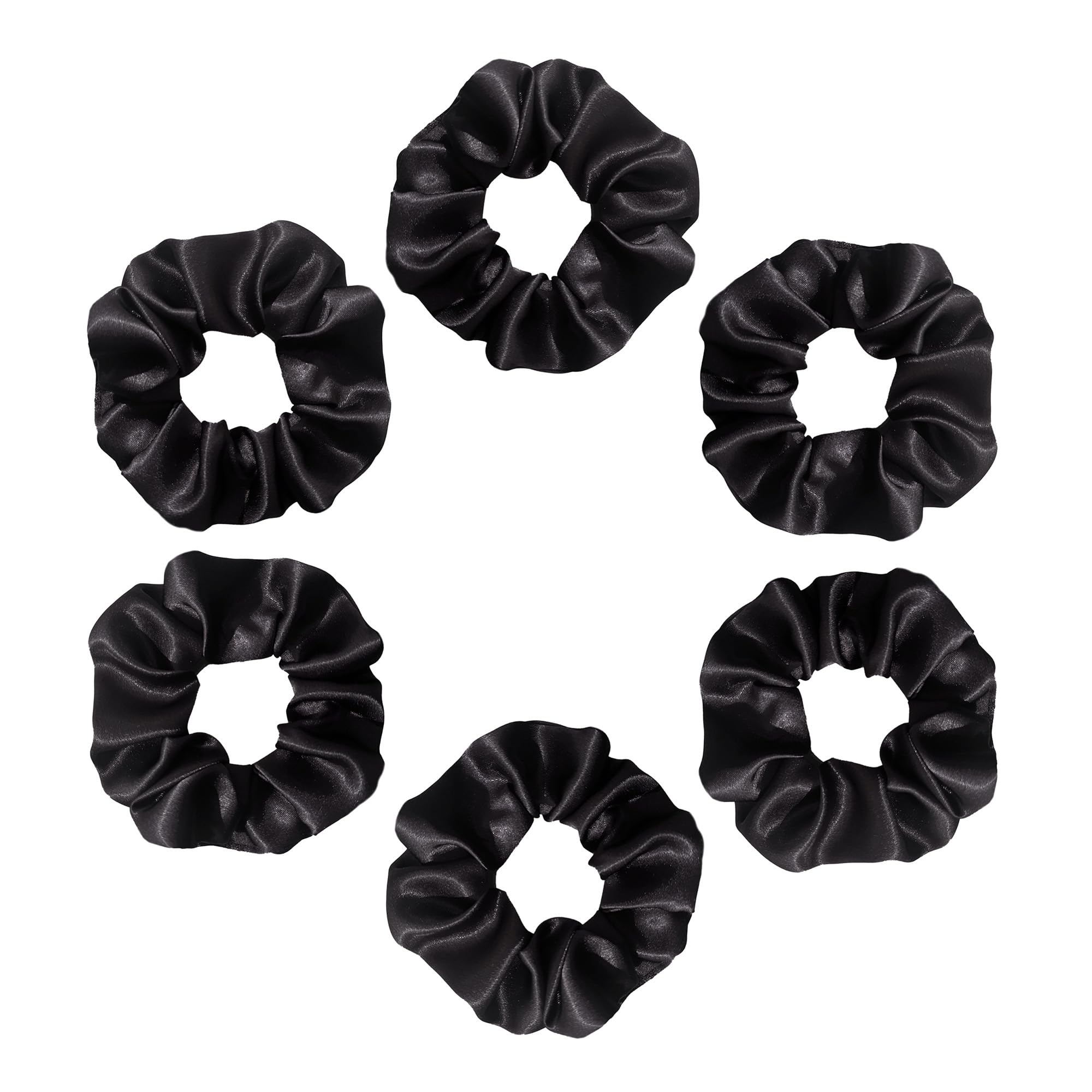 Silvr Bear Luxury Satin Scrunchies, 6 pack Black, Soft, Large Scrunchies for Women and Girls, Anti Hair Breakage Hair Ties for T