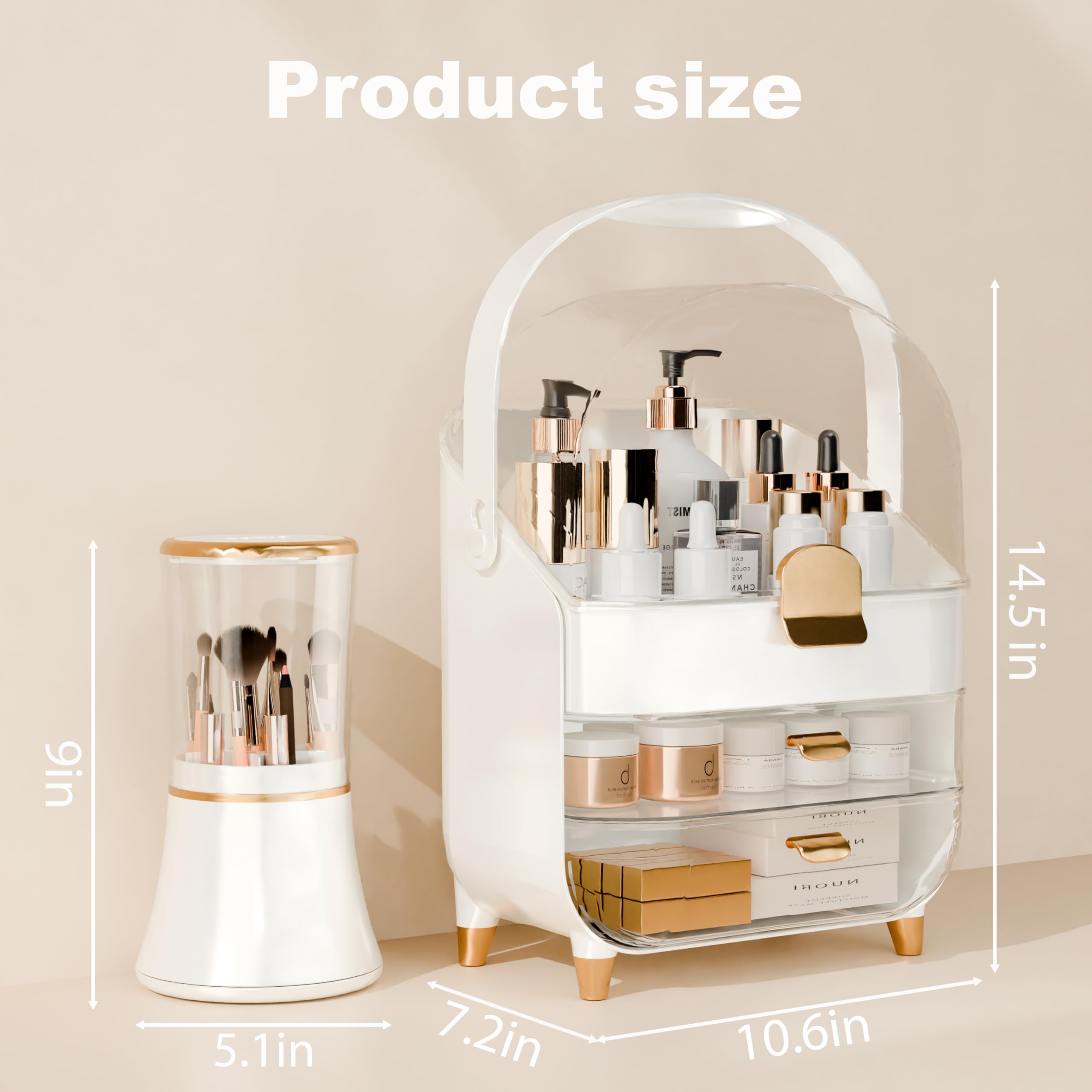 Makeup Organizer Countertop With Lid And Drawers Large Skin Care Cosmetic Display Case Holder for Vanity Desk Bathroom Storage B