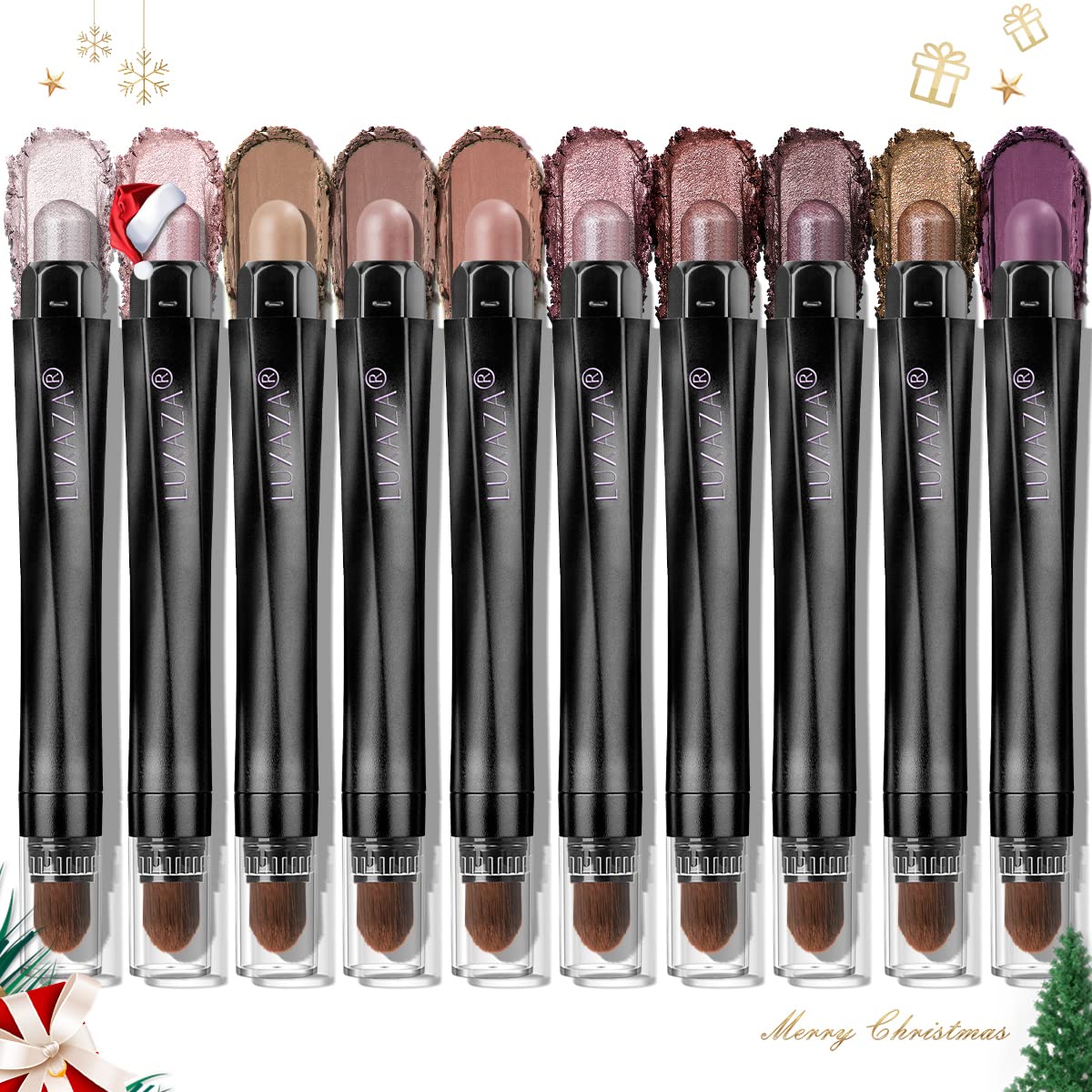 LUXAZA 10PCS Eyeshadow Stick Set, Shimmer And Neutral Brown Metallic Eye Shadow sticks,Cream Eyeshadow Pencil Crayon with Smudge