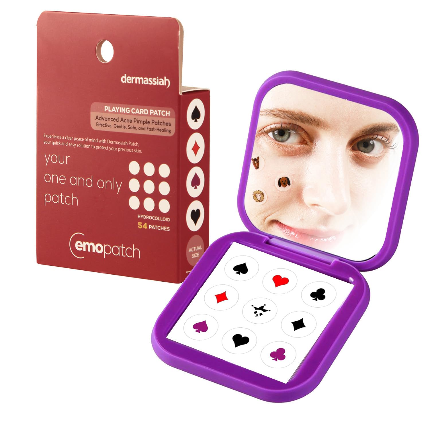 EMO PATCH Acne Pimple Patches for Face 54 Count with Mirror Case for Day & Night Use  Hydrocolloid Pimple Pads, EmojiThemed Bl