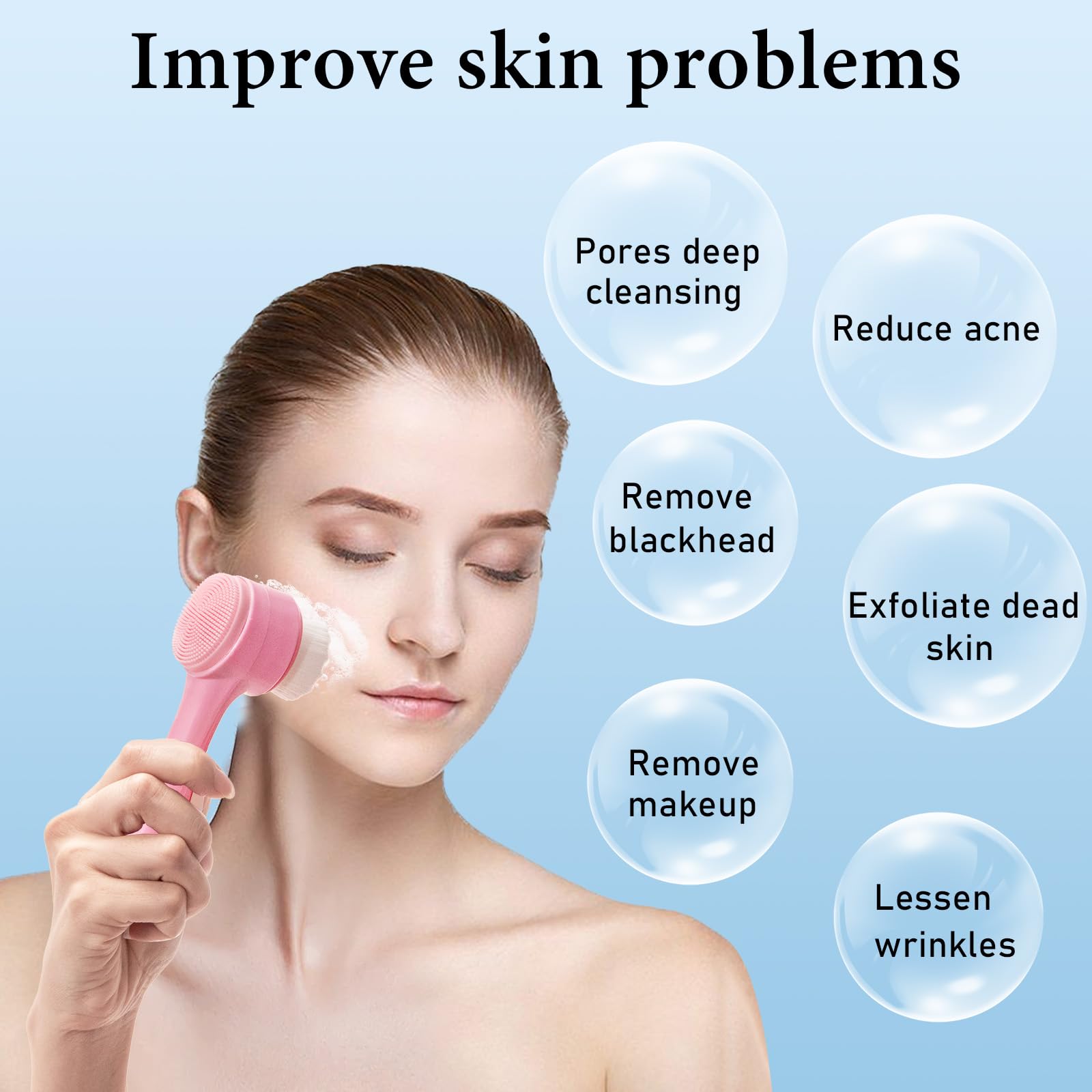 Beomeen Face Brush 2 In 1, Silicone Facial Cleansing Exfoliating Brush Soft Bristles Pore Deep Cleansing, Jade Face Roller Skin