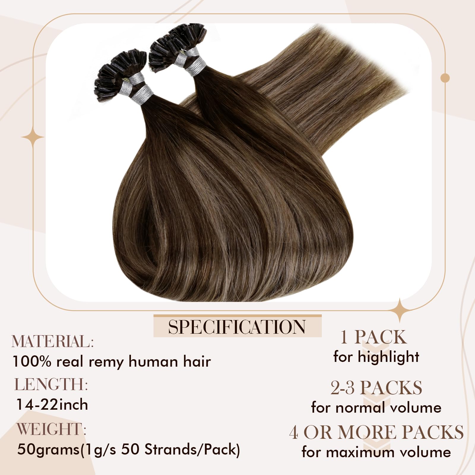 Hetto U Tip Hair Extensions Human Hair #4/18/4 Ombre Brown Mix Ash Blonde K Tip Hair Extensions 18 Inch Remy Hair U Tip Hair Ext