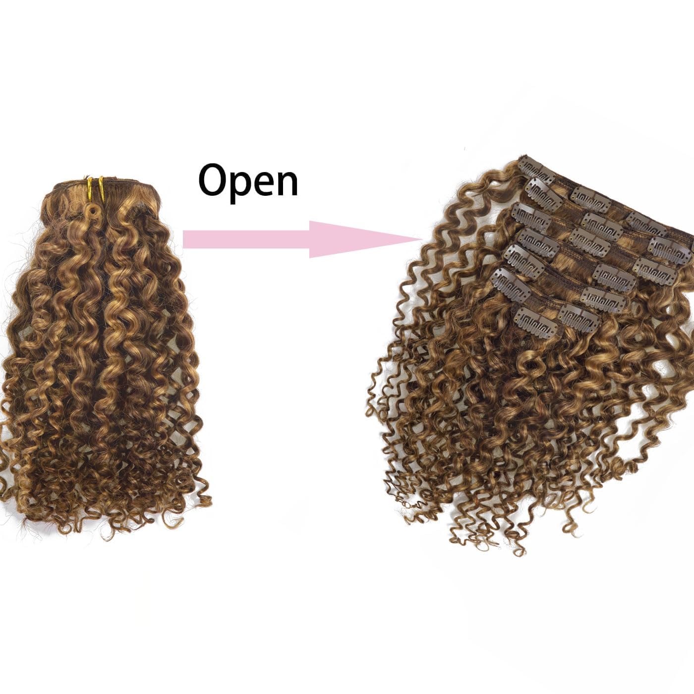 Loxxy Clip In Human Hair Extensions #P4/27 16Inch Afro Jerry Curly 3B And 3C Real Hair Clip In Extensions 8A Grade Double Weft 7