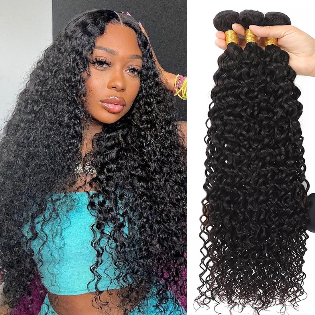 Taziza Human Hair Bundles Water Wave(22 24 26 Inch) 100% Unprocessed Virgin Human Hair 3 Bundles Brazilian Hair Weft Wet And Wav