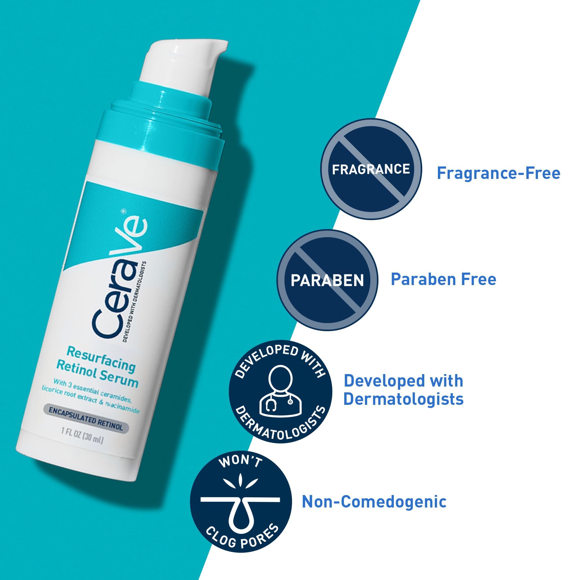 Cerave Resurfacing Retinol Serum For Post Acne Marks, Formulated With Licorice Root Extract & Niacinamide, Brightening Serum & P
