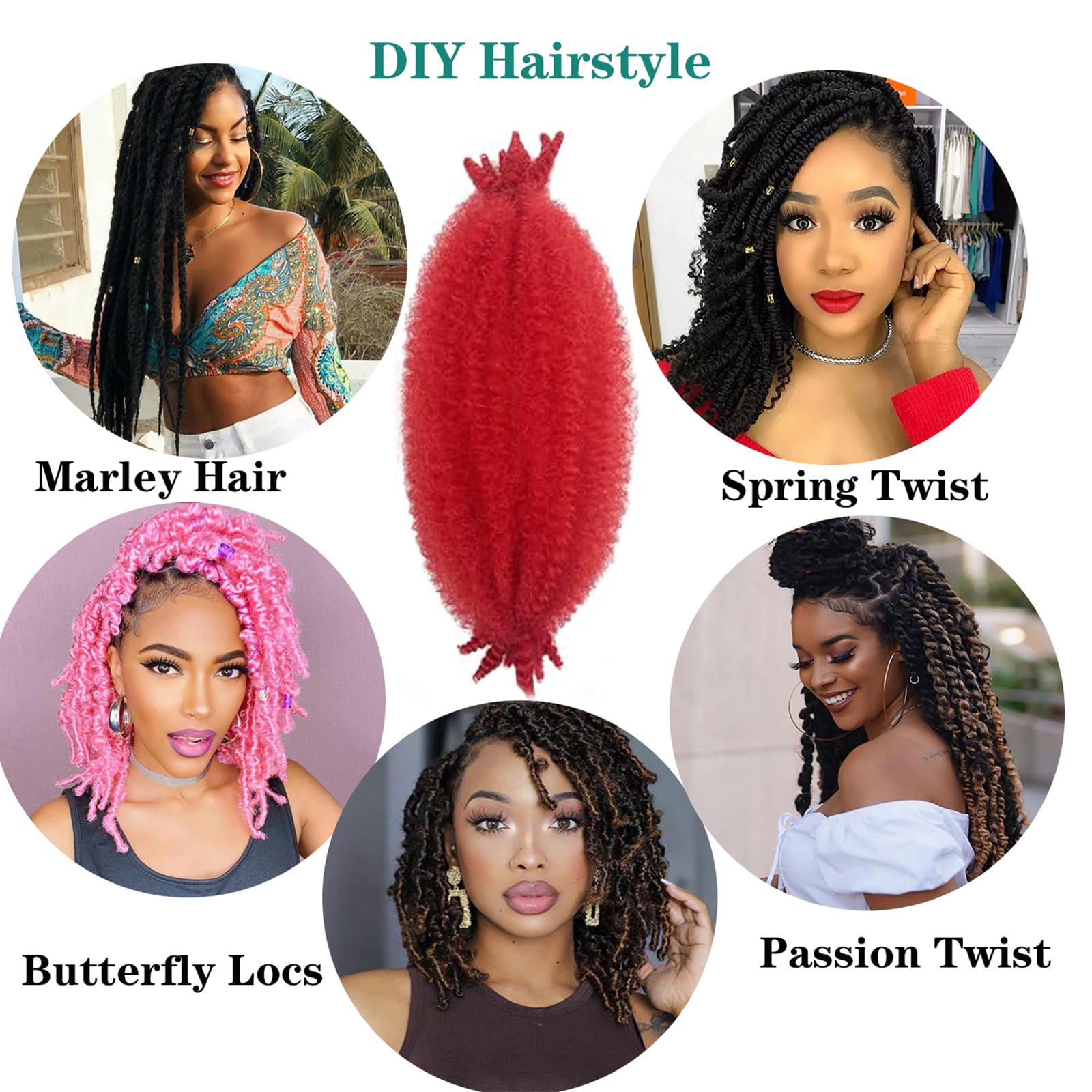 Paraglame Red Marley Hair 16 Inch Springy Afro Twist Hair 2 Packs Marley Twist Braiding Hair For Faux Locs Crochet Hair Red Brai