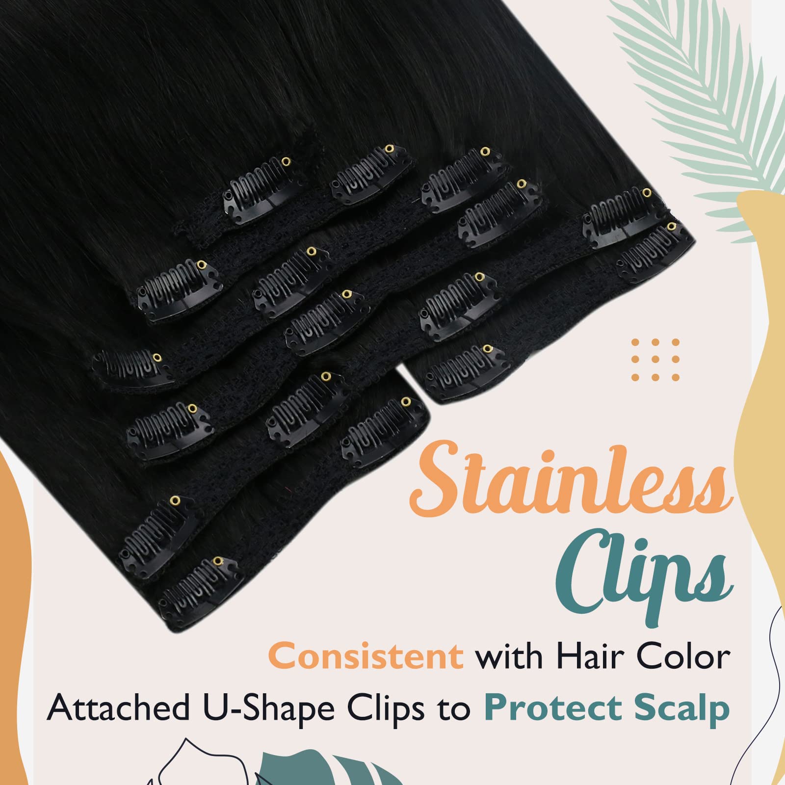 Ve Sunny Clip In Hair Extensions Jet Black Clip On Hair Extensions Human Hair For Women Black Hair Extensions Clip In Human Hair