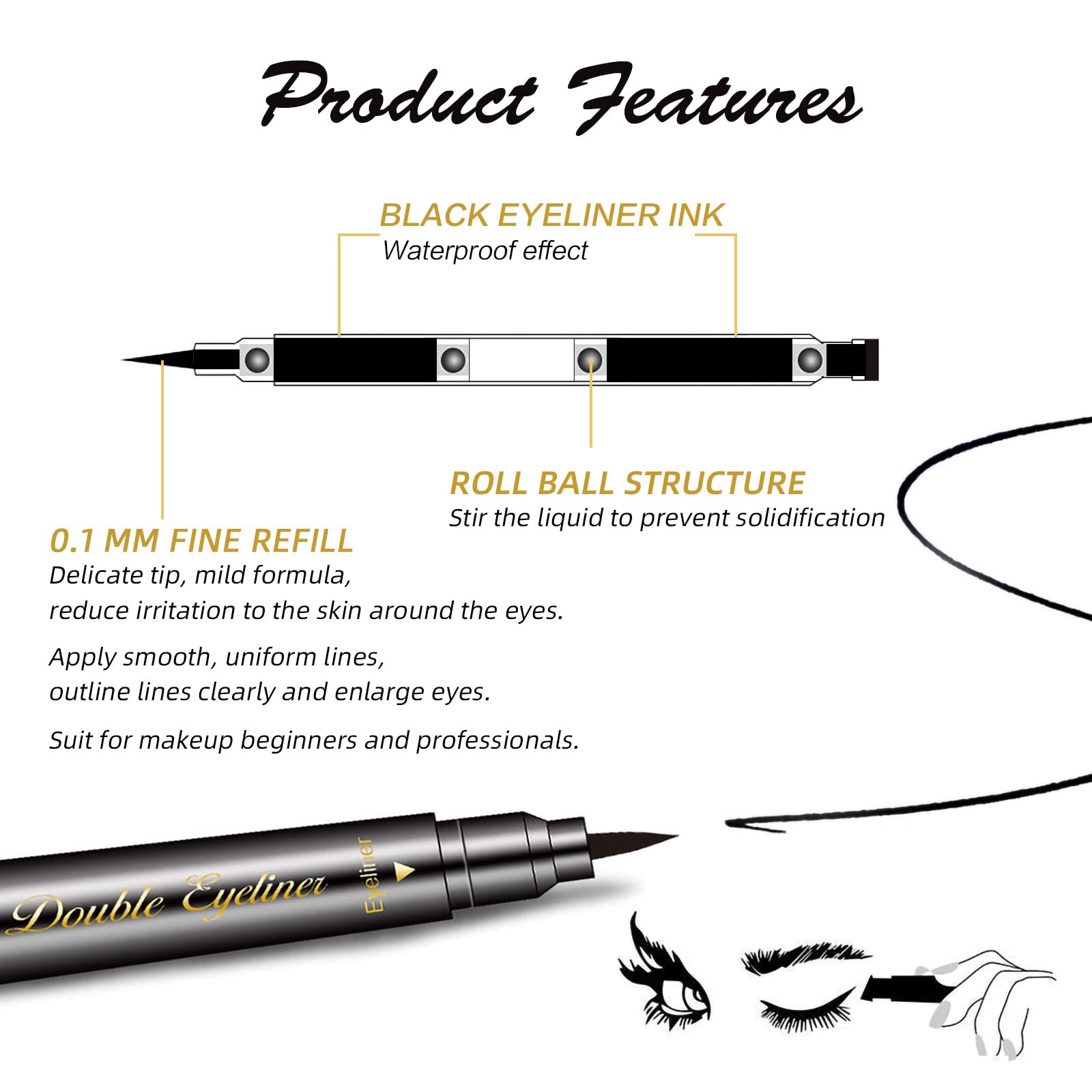 Lokfar 6 Pcs Double-Headed Liquid Eyeliner Stamp Pen Set, Eye Liners For Women Waterproof Eyeliner Pencil Black Eye-Liner Stenci
