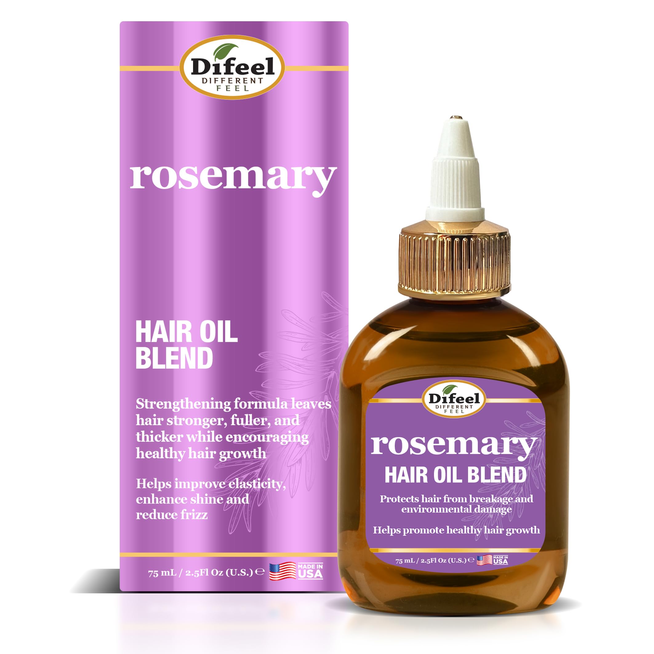 Difeel Rosemary Hair Oil Blend 2.5 Ounce  Travel Size Strengthening Hair & Scalp Oil, Adds Shine, Reduces Frizz, Pre & PostSh