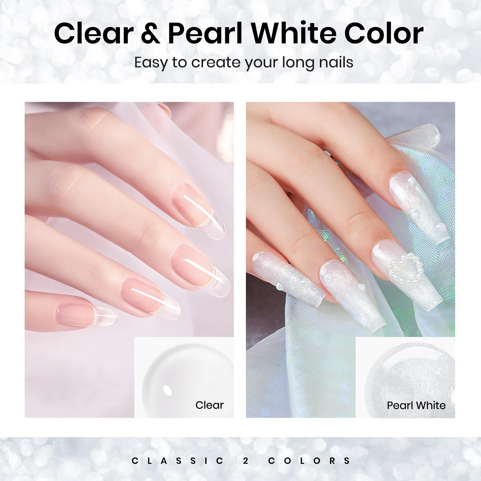 Mizhse Solid Builder Gel For Nails Kit: 2Pcs 30G Pearl White & Clear Hard Gel For Nails 3D Nail Gel With Nail Forms 3D Silicone
