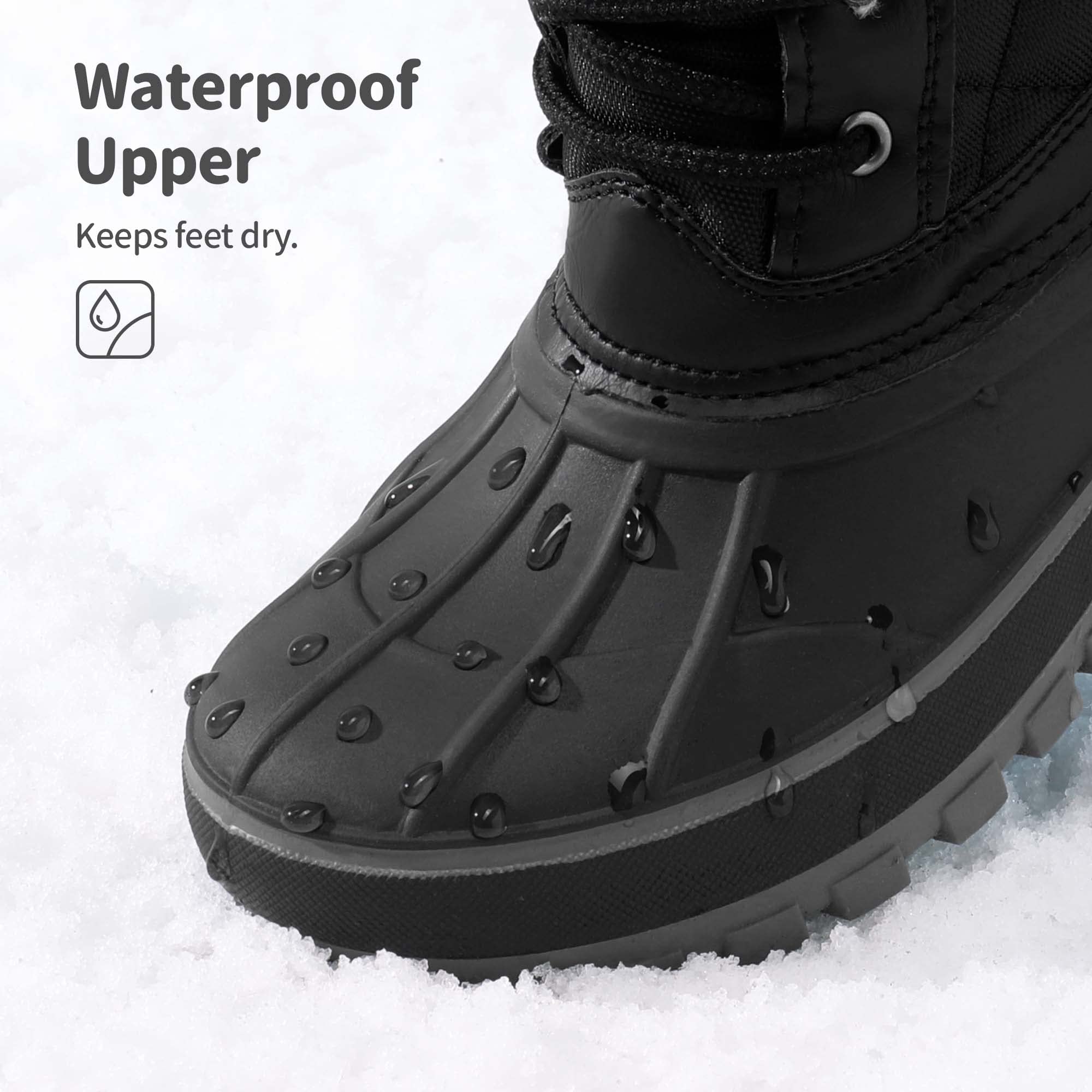 Dream Pairs Boys Black Faux Fur-Lined Insulated Waterproof Winter Snow Boots Kriver-3 Size 11 Little Kid