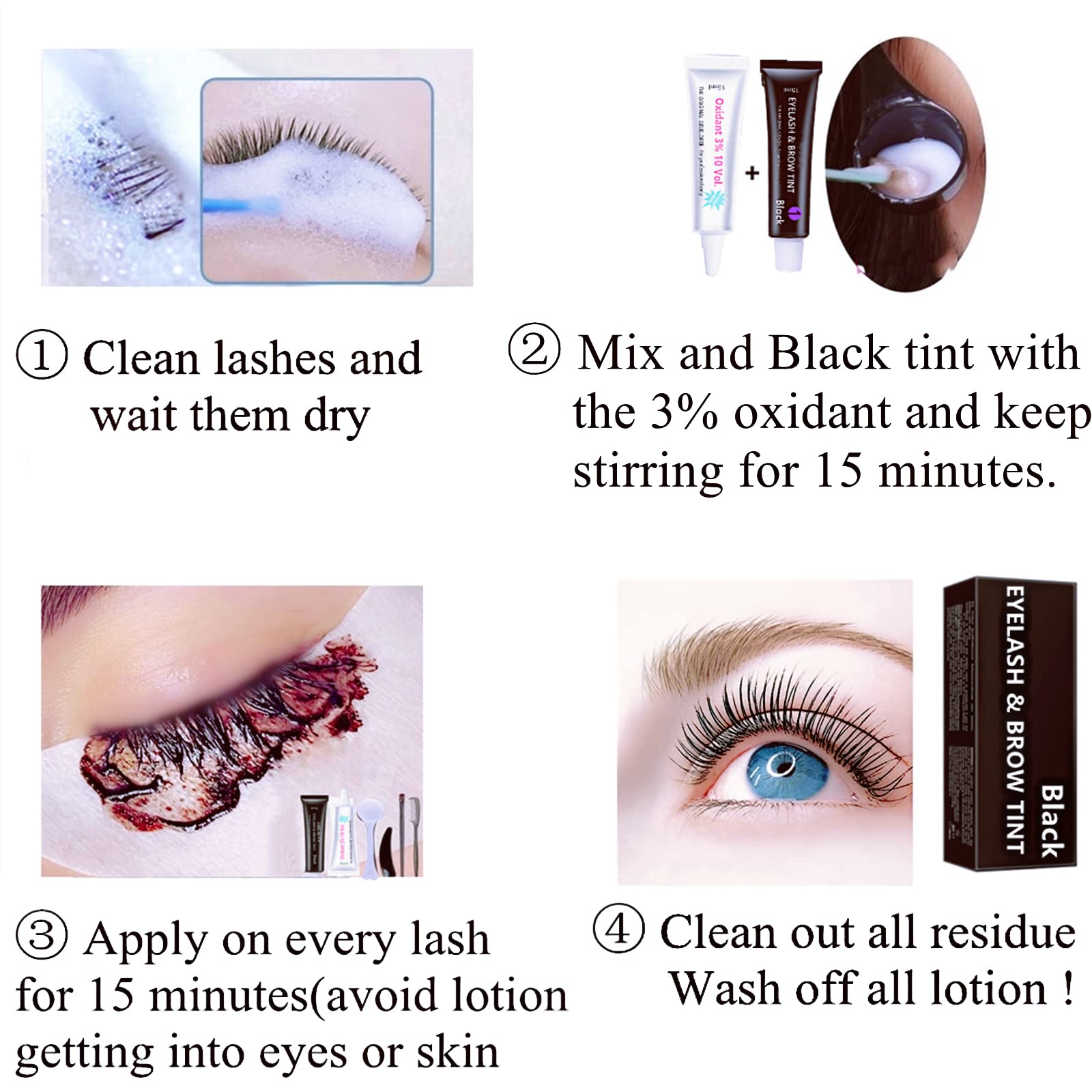 Black Lash Tint Kit, Keratin Black Eyelash Dye and Eyebrow Tint, 6 Week Voluminous Brow Tint, Tinting Look For Lash Perm/Lift/La