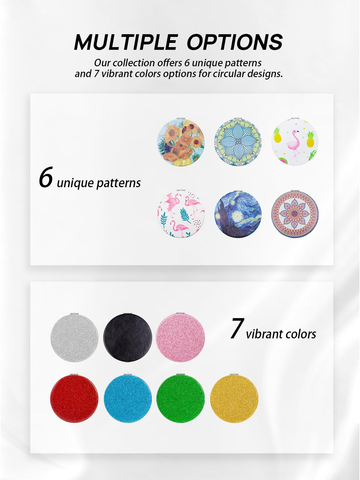 Omiro 1X/10X(300R) Compact Magnifying Mirror, Unique Painting Pocket Mirror With Classical Pu Leather (Round,Pink Flamingos)